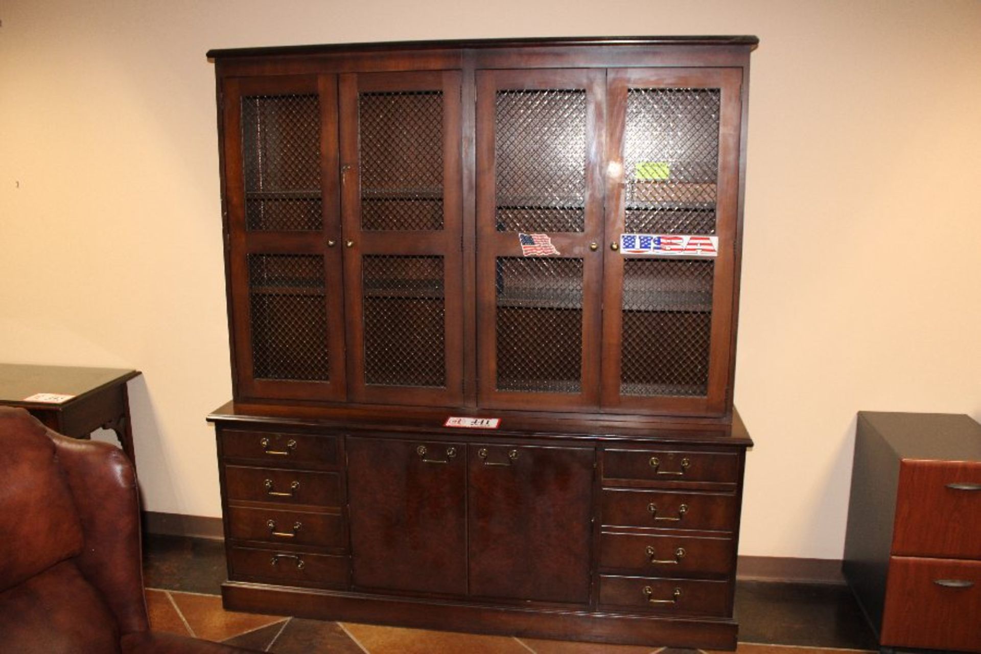 Wooden Credenza w/ 4 Drawer Hutch