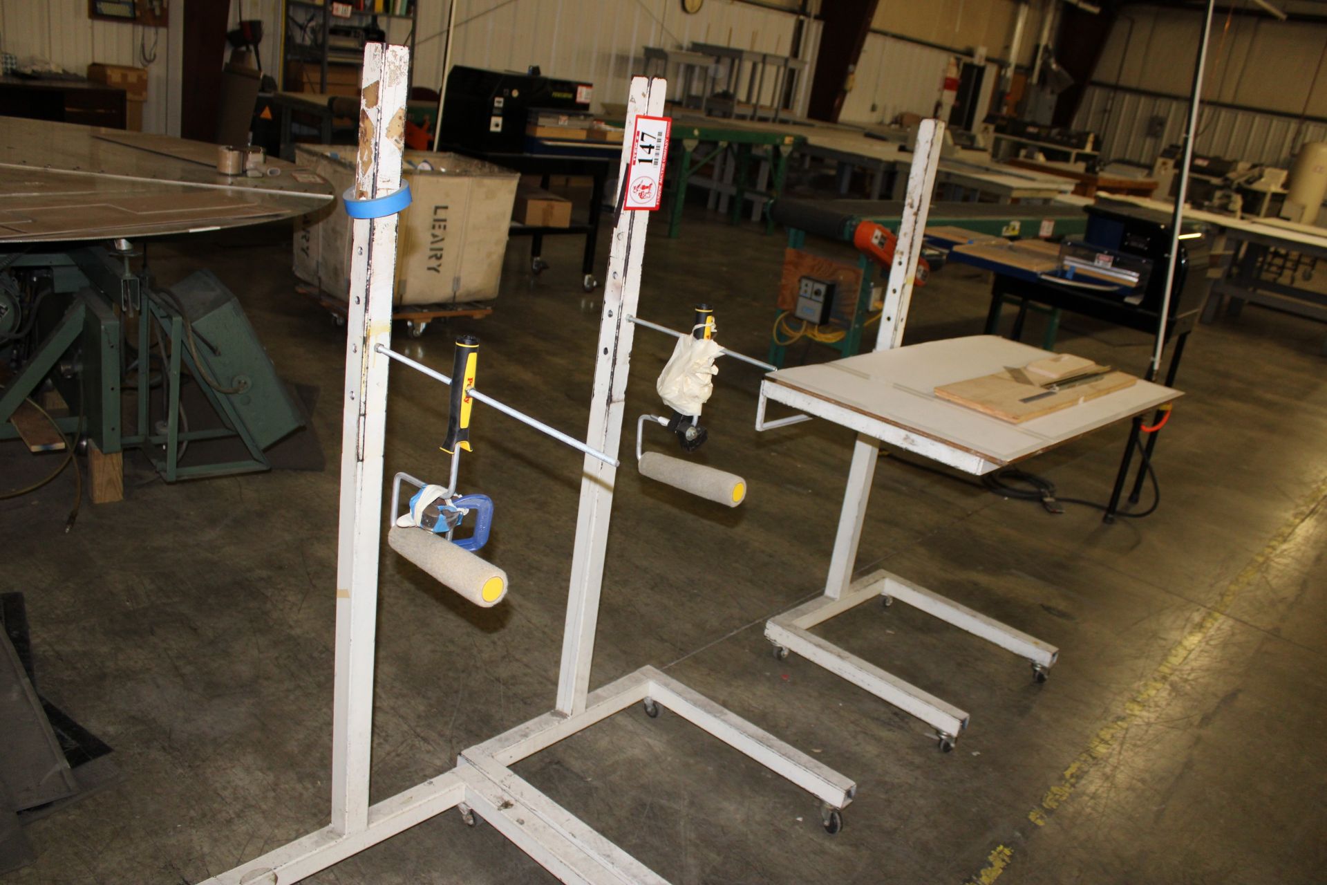 (3) Custom Metal Racks (1) w/ Table and (2) w/ Paint Rollers