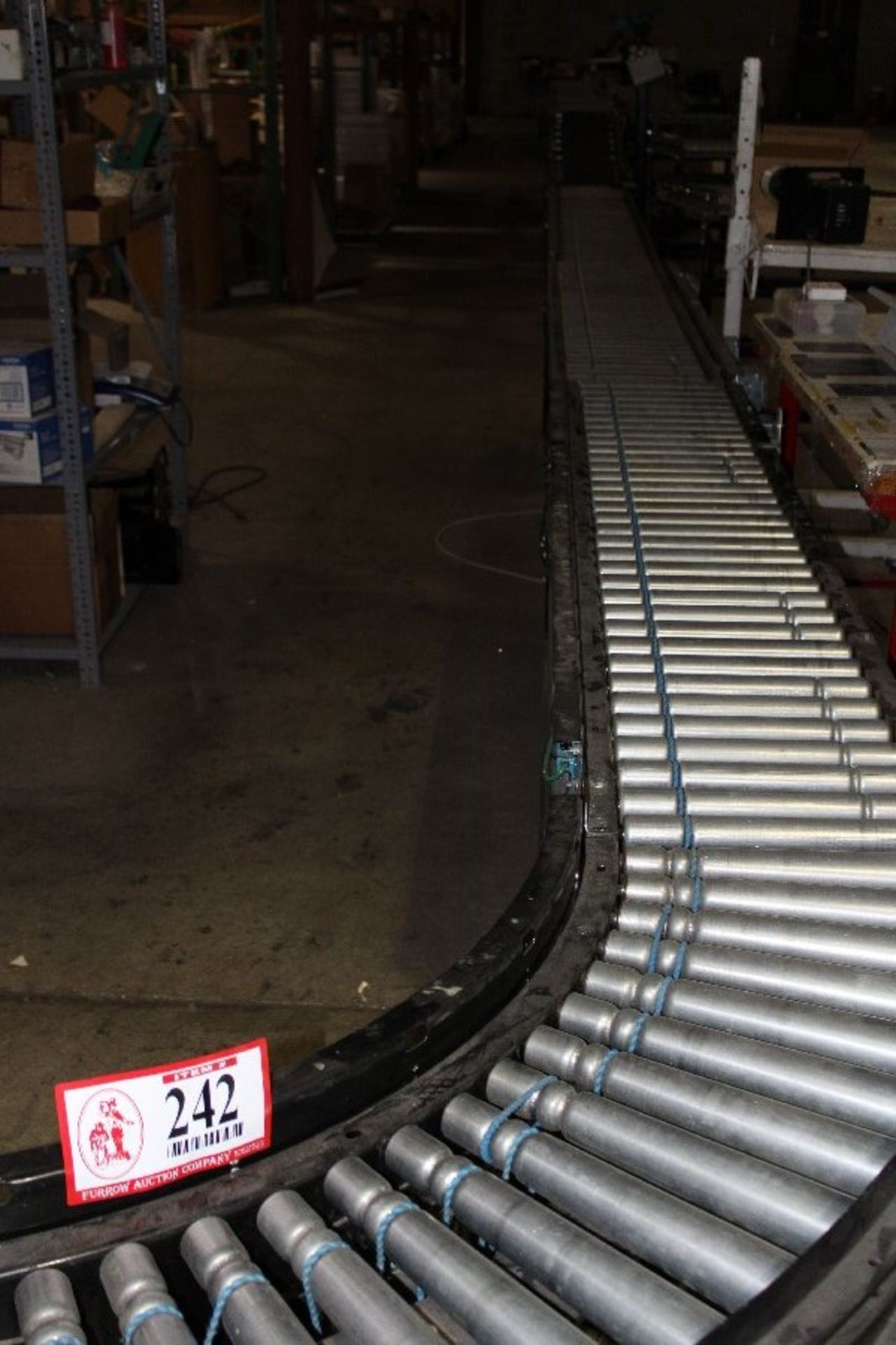 Hytrol 65' x 16" Motorized Roller Conveyor w/ Electrical Control Panel, 145 Degree Turn & Approx 242