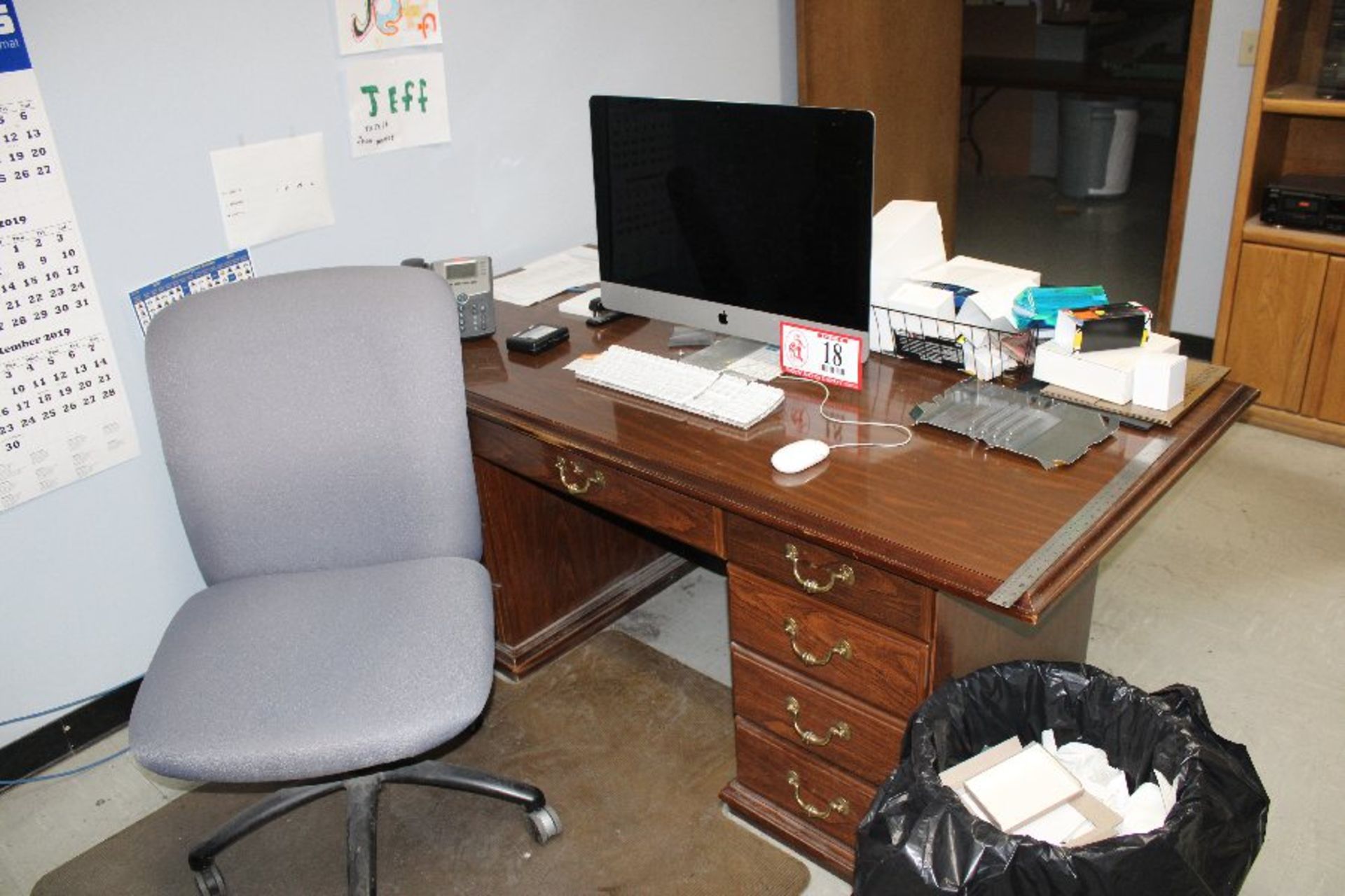 Remaining Contents of Office- Wooden Double Pedestal Desk, Matching Credenza, Bookshelf, Task - Image 3 of 3