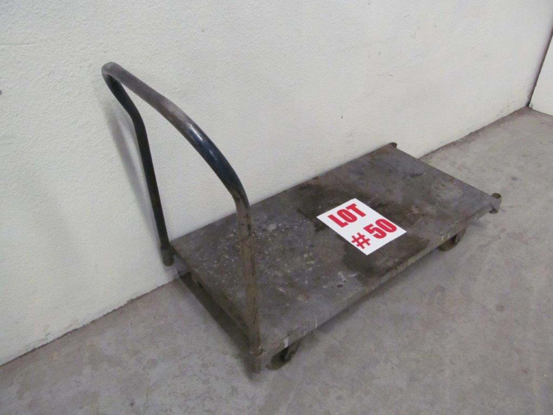 STEEL ROLL AROUND CART ON CASTERS, 4 FT LONG X2 FT WIDE X 9 1/2'' HIGH