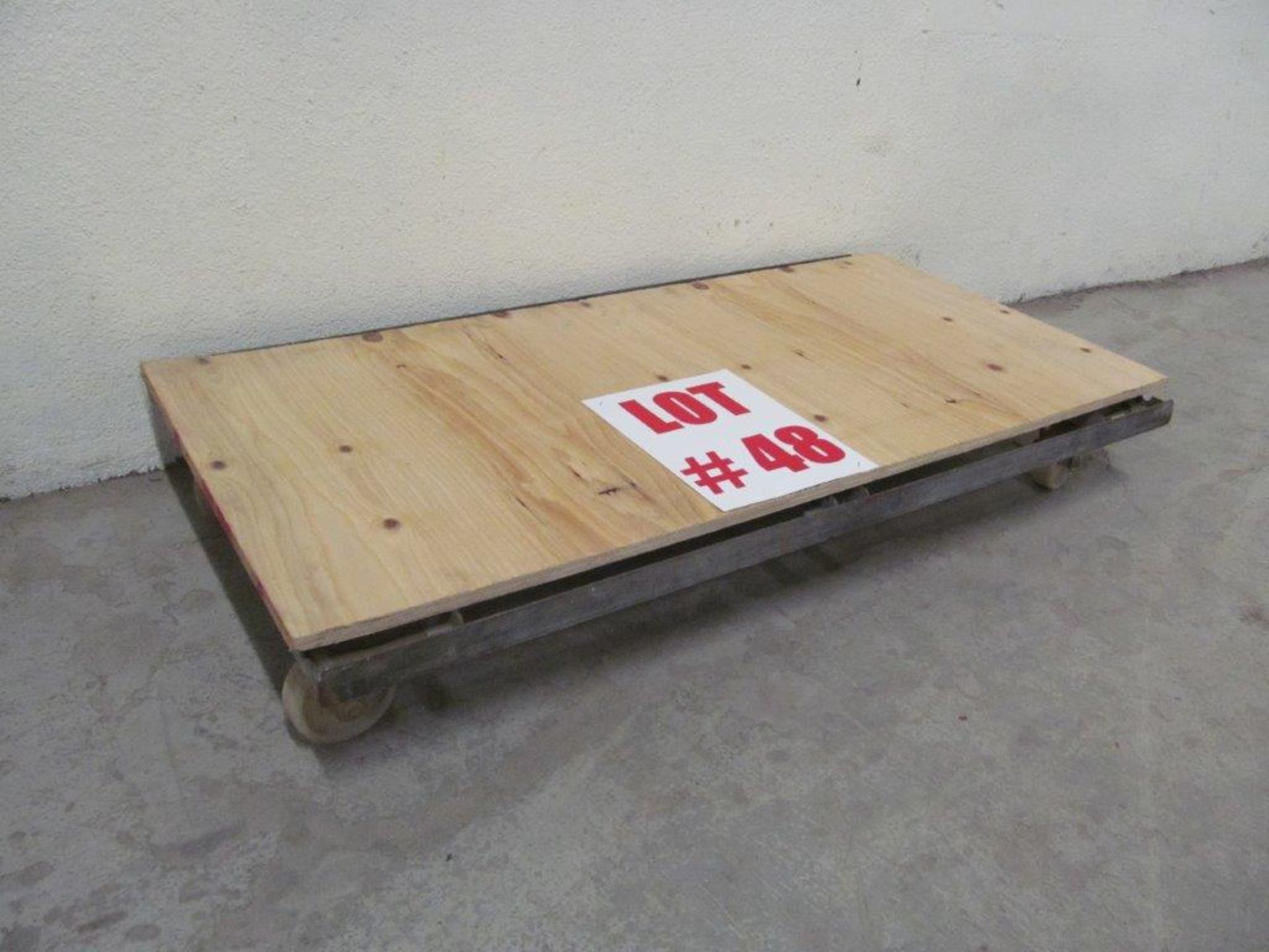 STEEL ROLL AROUND CART ON CASTERS, 4 FT LONG X 25 1/2'' WIDE X 6 1/2'' HIGH