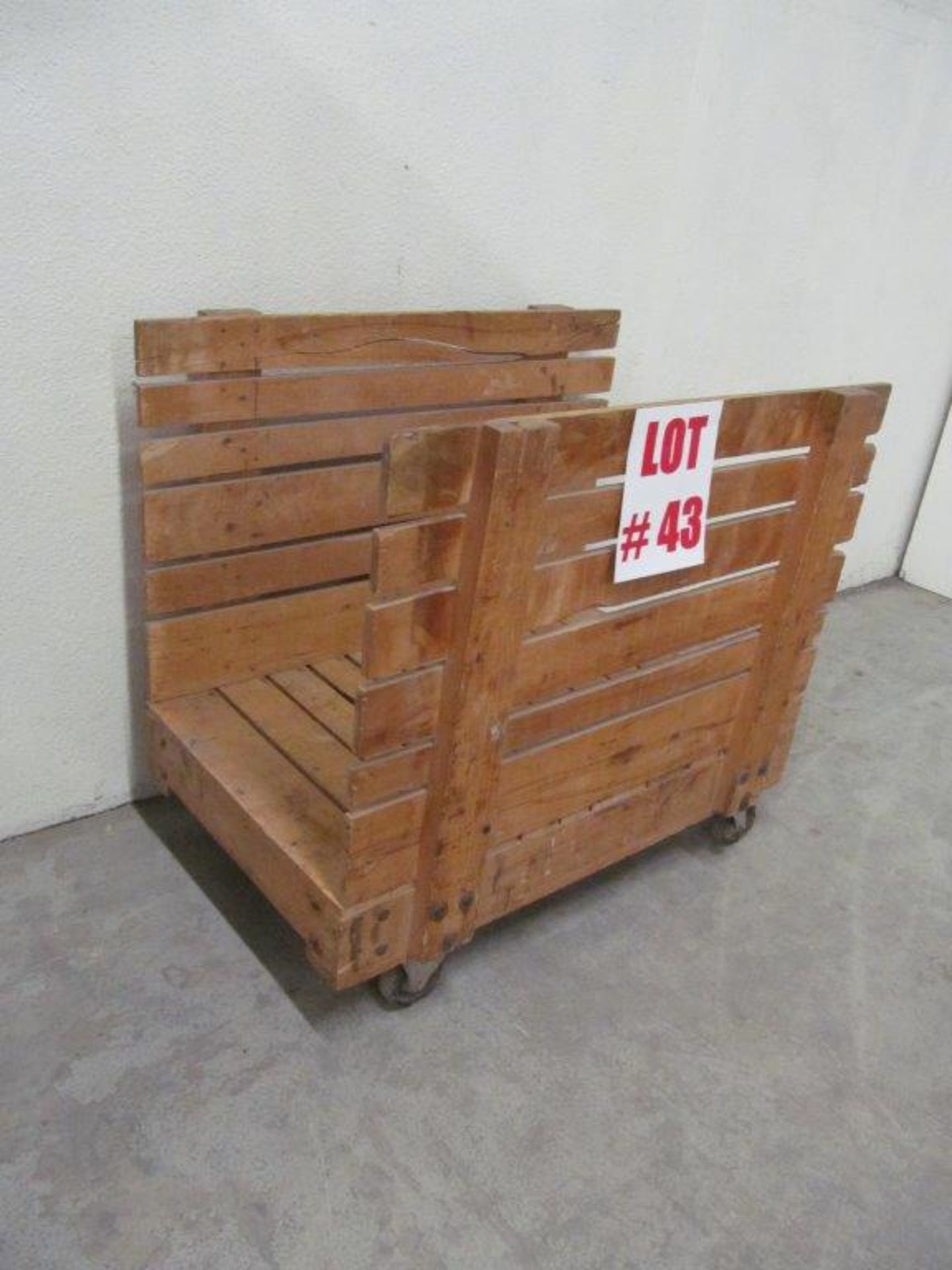 WOODEN ROLL AROUND CART ON CASTERS, 4 FT LONG X 28 1/2'' WIDE X 43'' HIGH