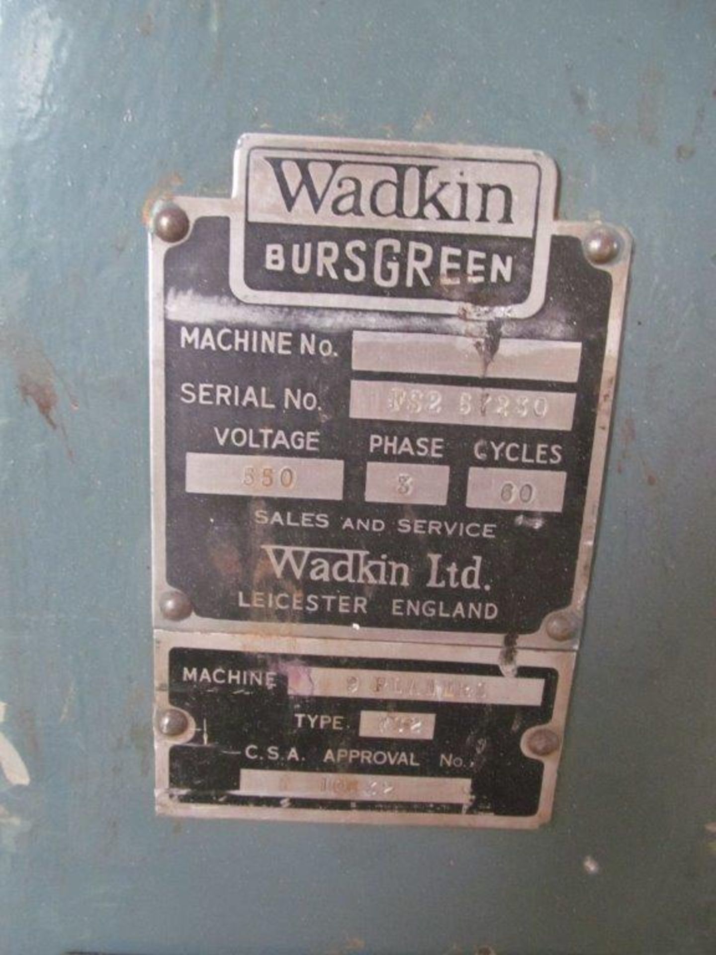 WADKIN (ENGLAND) PLANER, 9'' WIDE, S/N FS257230, 550V/3PH/60C - Image 4 of 4