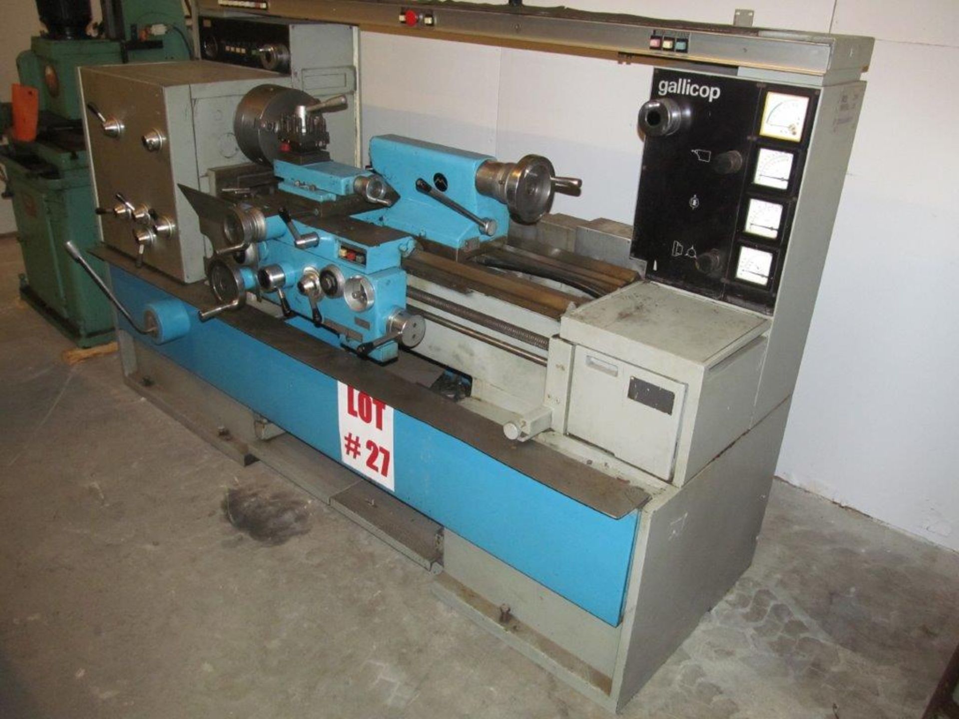 GALLICOP ENGINE LATHE, MODEL 320891, 16'' SWING X 32'' CENTERS. C/W 10'' 3 JAW CHUCK & TOOL POST