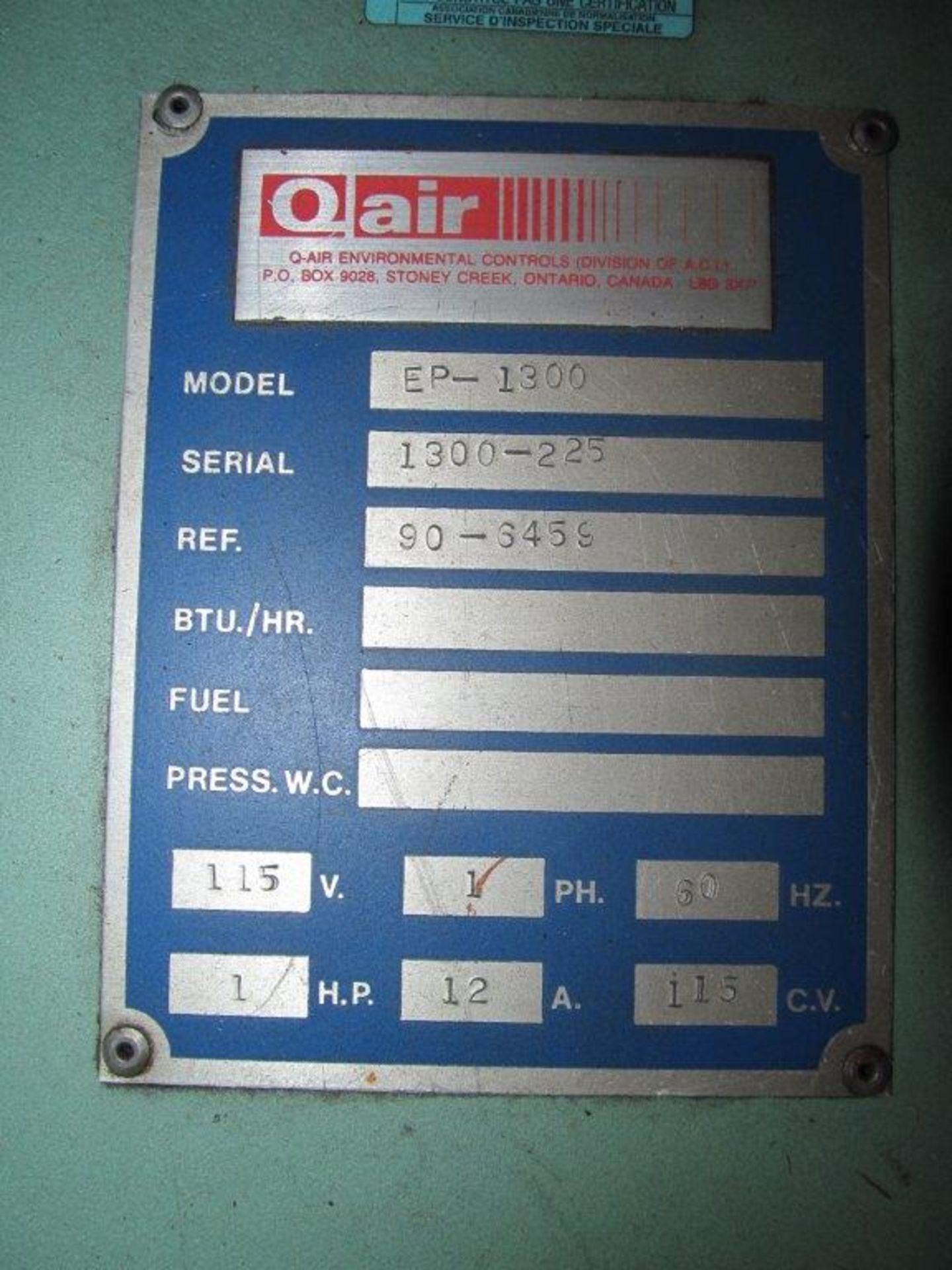 QAIR AIR FILTER, MODEL EP-1300, 1HP, ELECTRICS 115V/1PH/60C - Image 2 of 2