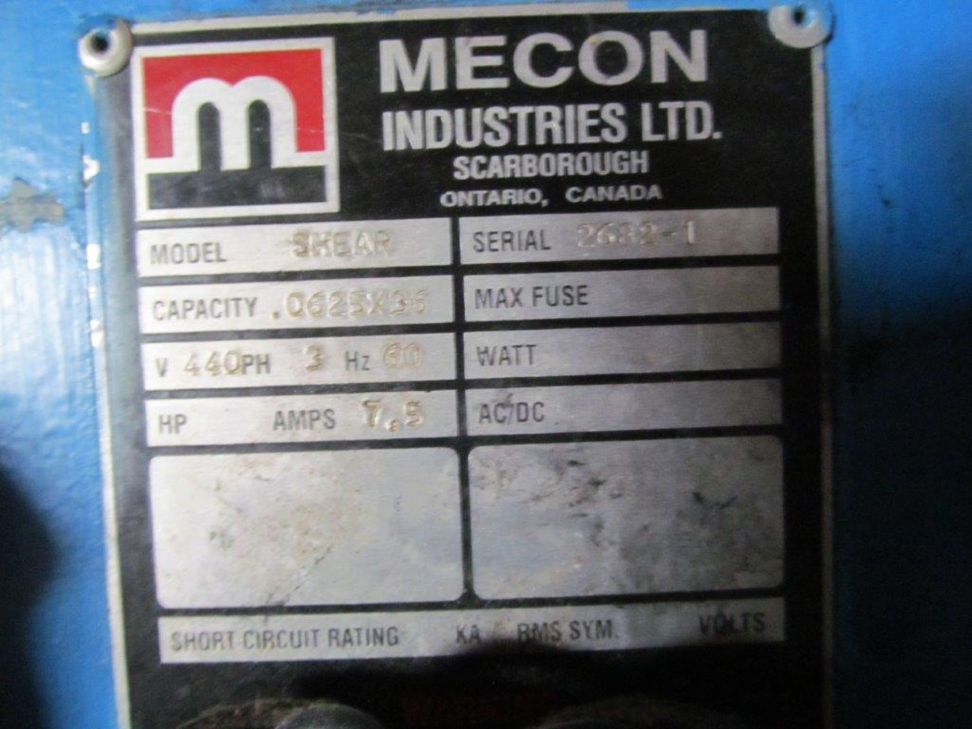 MECON UNCOILER SHEAR, CAPACITY 0625 X 36, ELECTRICS 440V/3PH/60C - Image 4 of 4