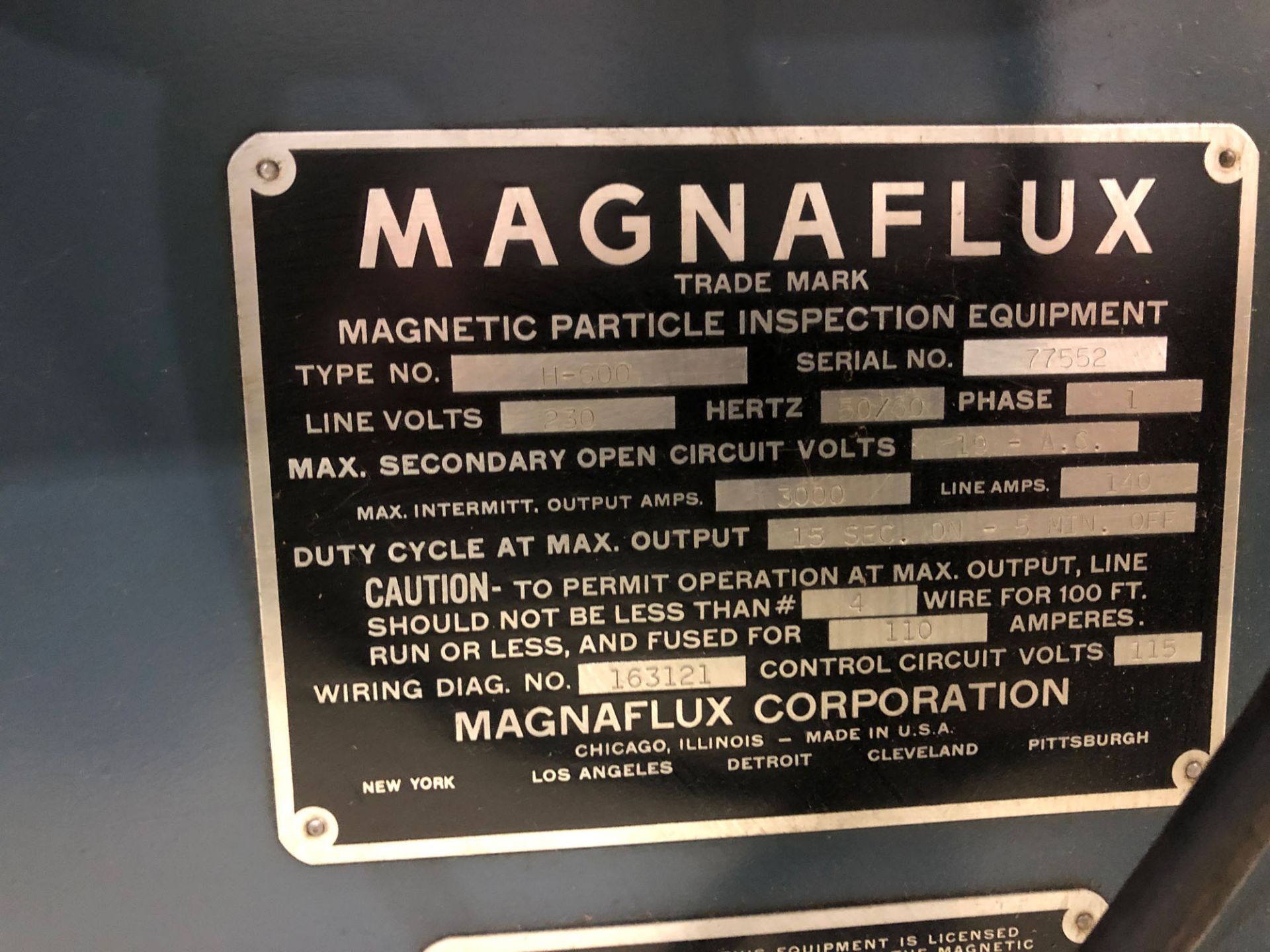 MAGNAFLUX DEMAGNETIZER, MODEL H-600, S/N 77552