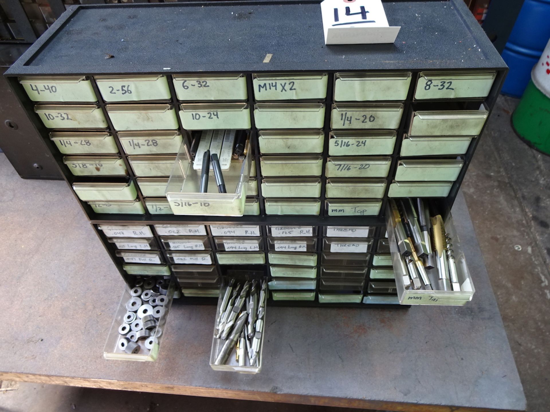 LOT: Assorted Taps, Milling Cutters, etc. in (2) Parts Cabinets - Image 2 of 2