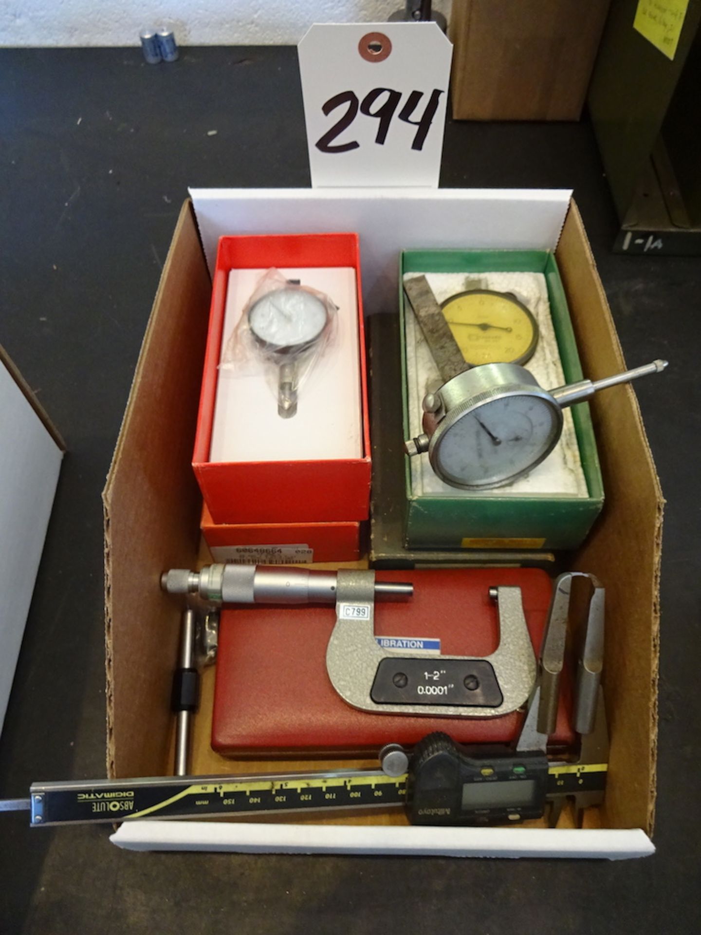LOT: Assorted Inspection Equipment including (3) Dial Indicators, Mitutoyo Digimatic Caliper, 1