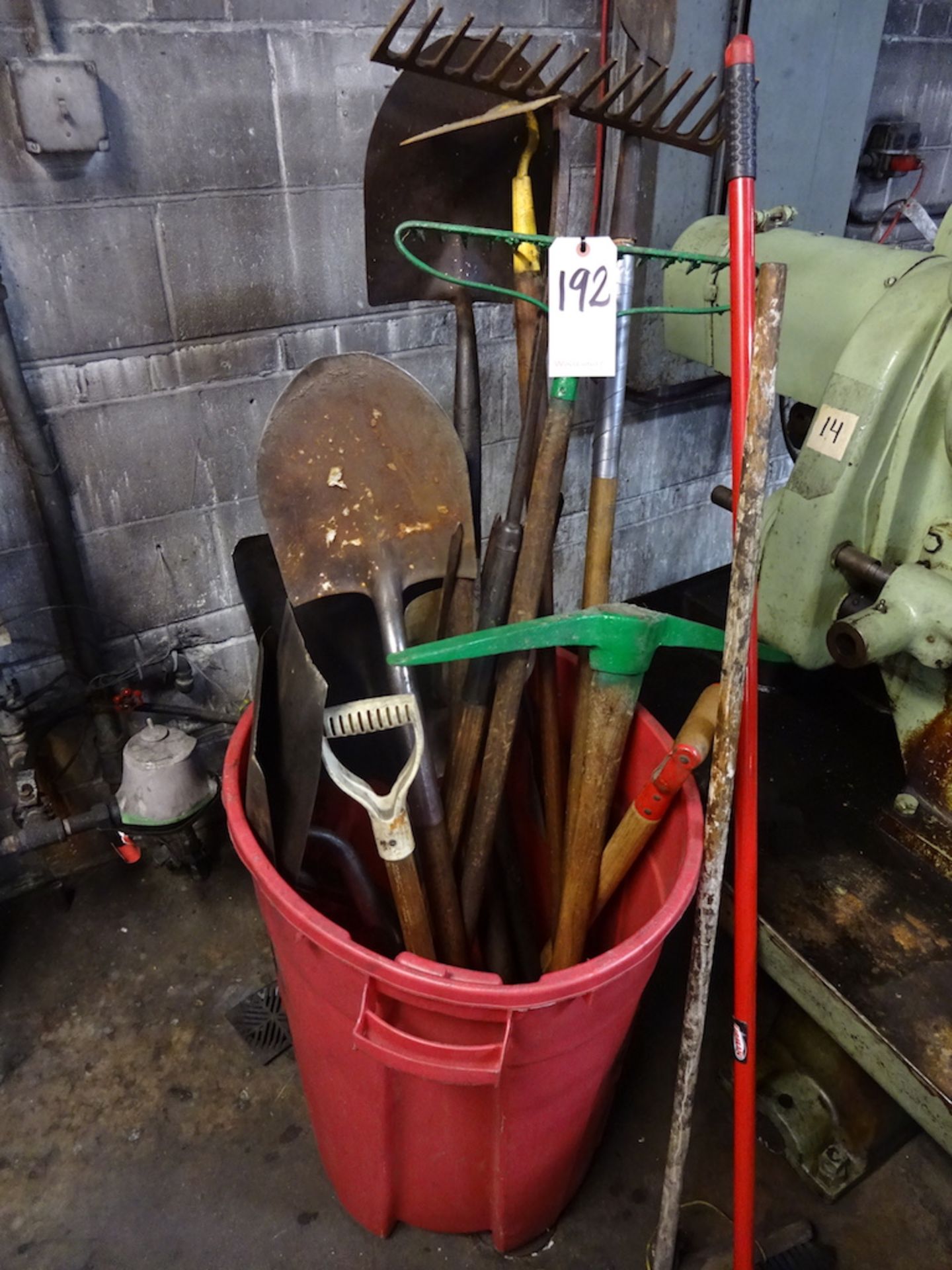 LOT: Shovels, Rakes, Pick Axe, etc.