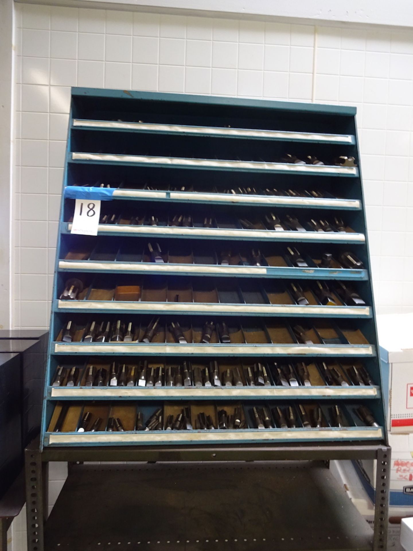 LOT: ASSORTED TAPS IN RACK AND (3) CABINETS