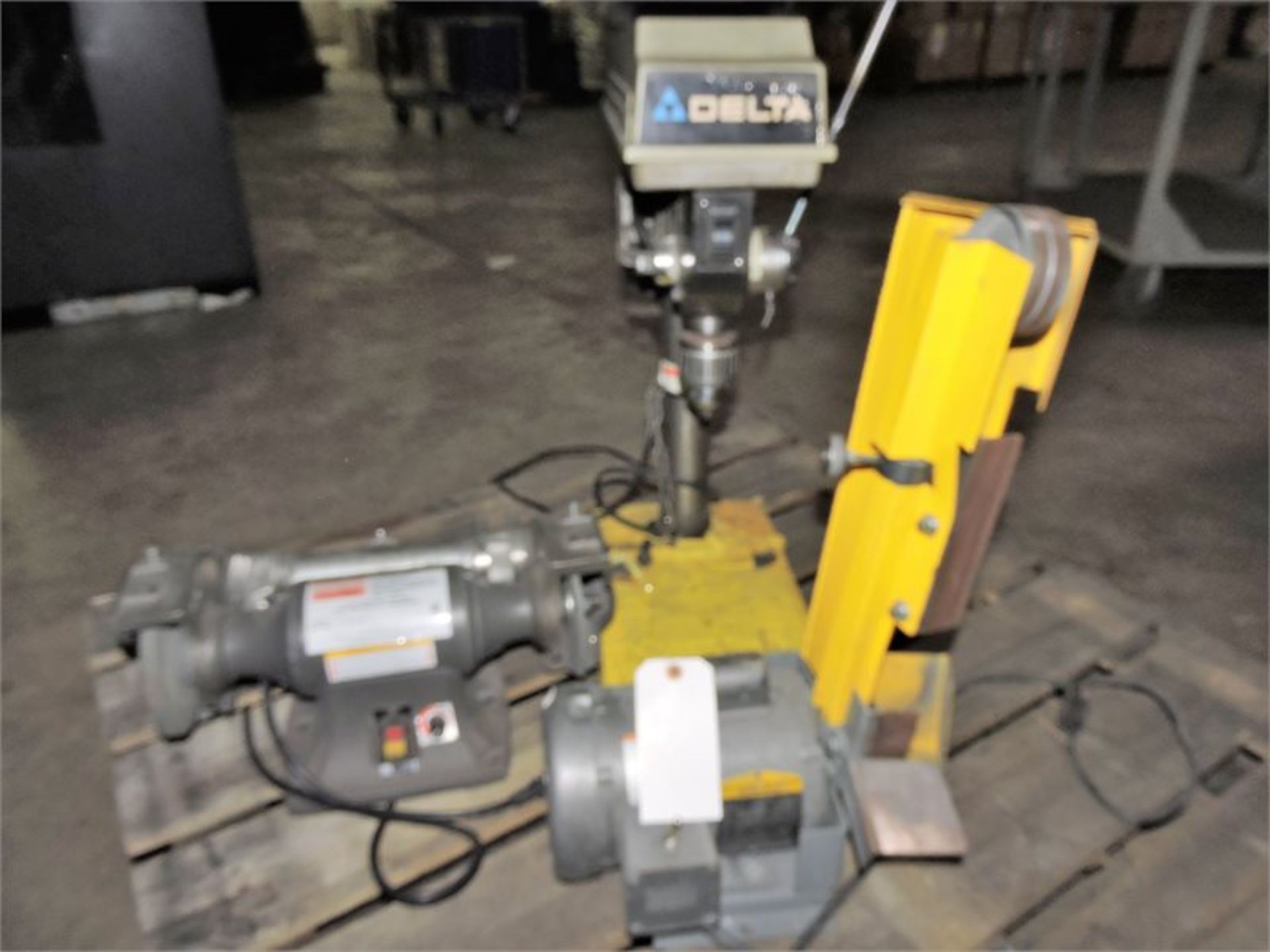 1 Delta drill press on 12” x ½” with motor / kalamazoo sander/ 6” benchgrinder on pallet - Image 2 of 3