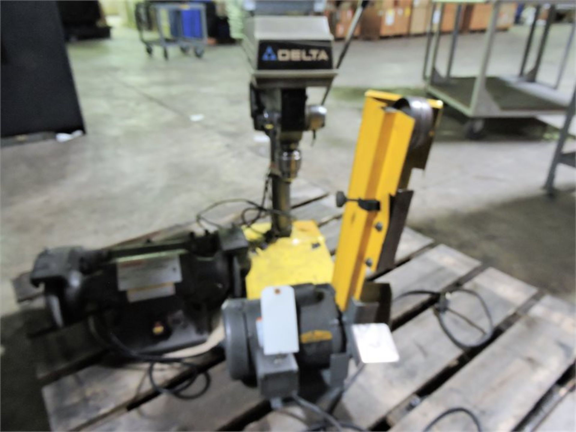 1 Delta drill press on 12” x ½” with motor / kalamazoo sander/ 6” benchgrinder on pallet - Image 3 of 3