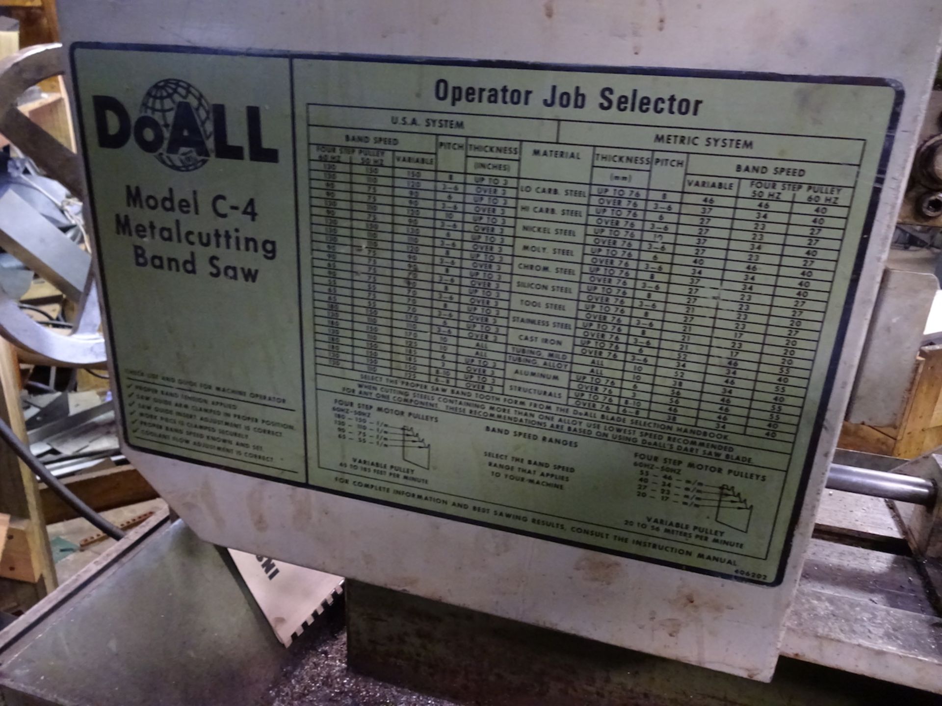 DOALL MODEL C-4 METALCUTTING BANDSAW: S/N 234-773305 - Image 2 of 5