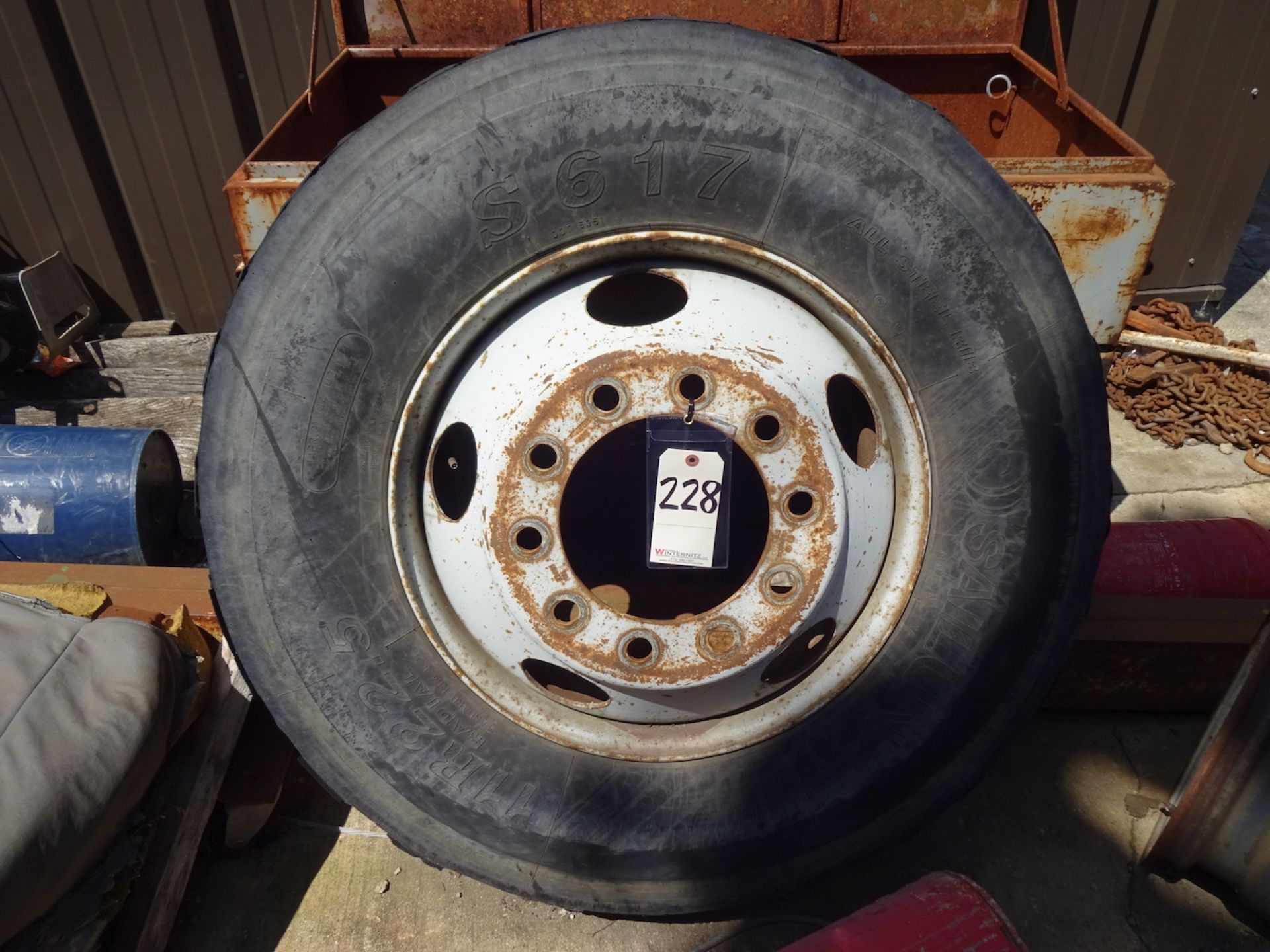 LOT OF ASSORTED TRUCK TIRES AND RIMS/WHEELS