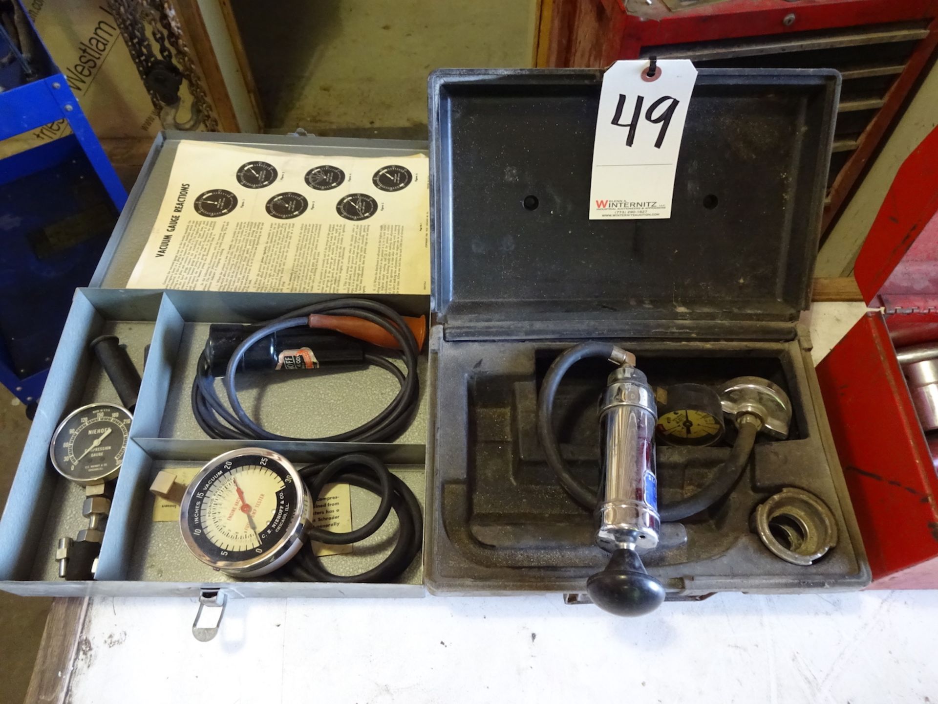 STANT PRESSURE TESTER MODEL ST255 WITH CASE AND CE NIEHOFF COMPRESSION GAUGE & ENGINE VACUUM AND