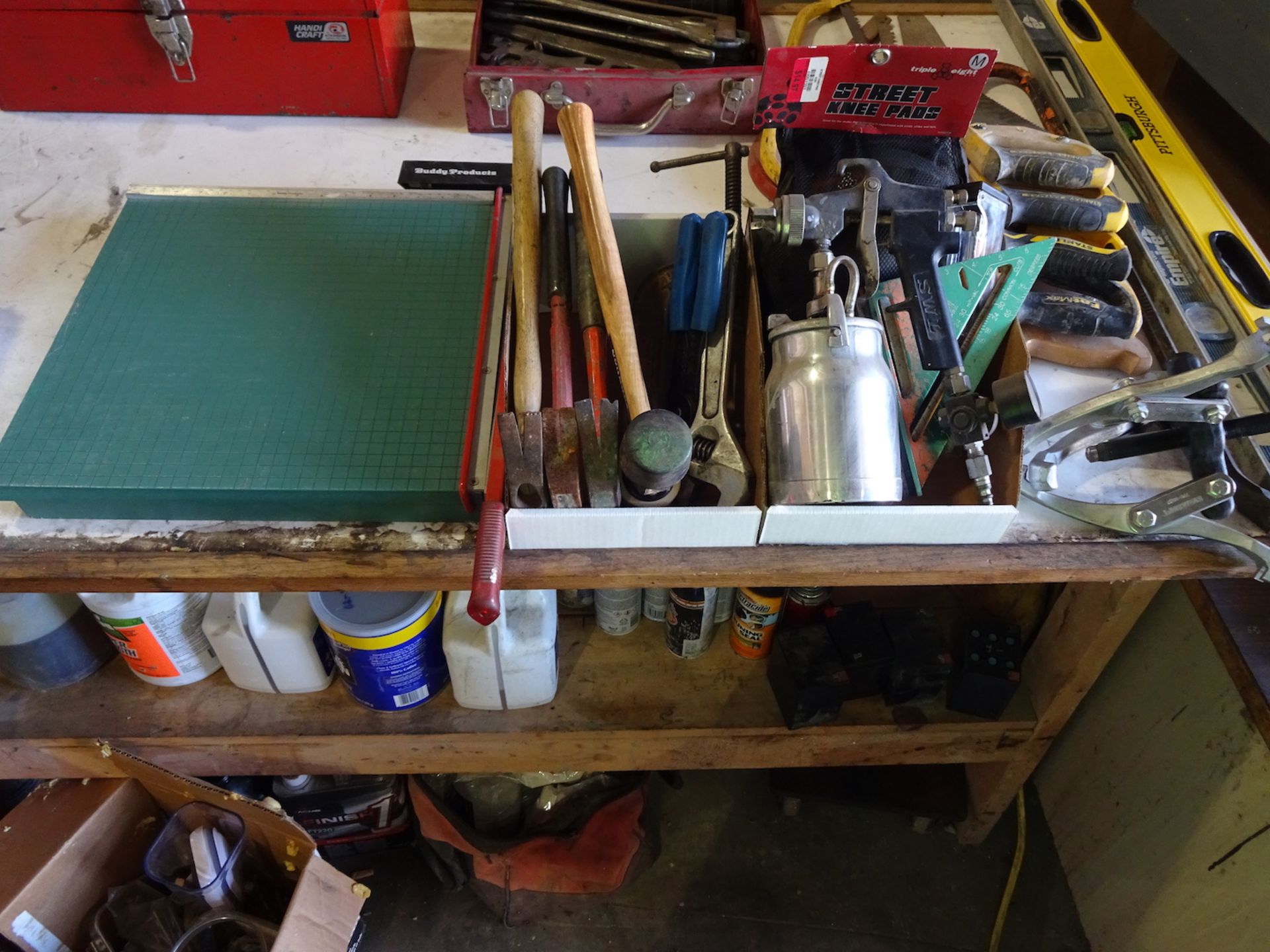 ASSORTED TOOLS; LEVELS, HAND SAWS, HAMMERS, PULLER, SPRAY GUN & MISC. - Image 2 of 2