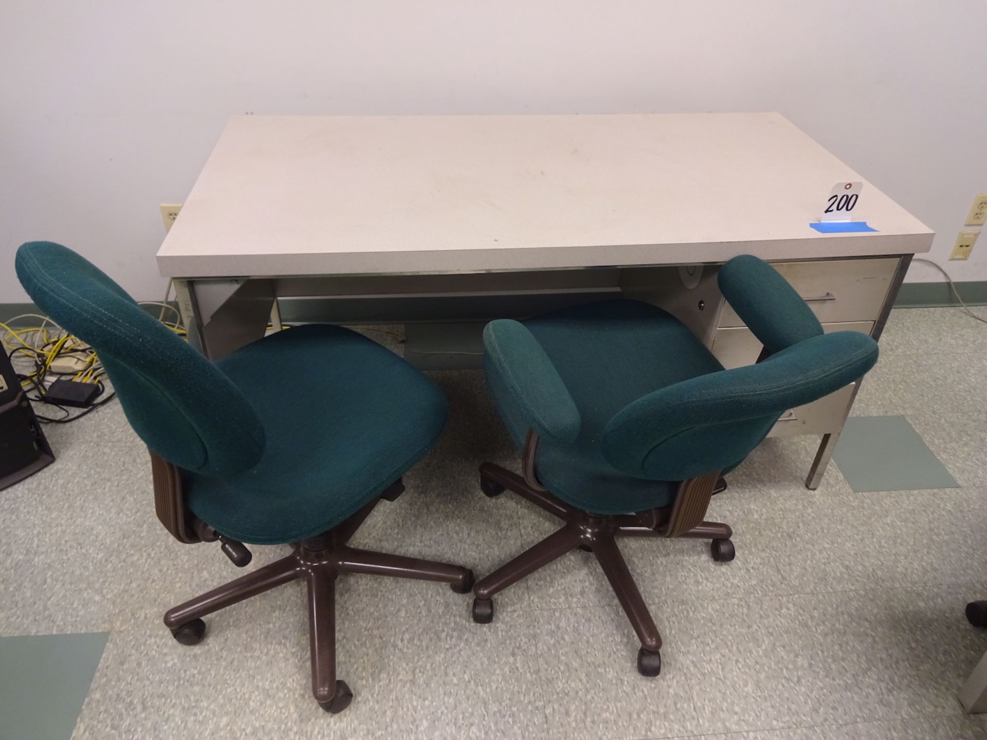 LOT: Desk, Table, (2) File Cabinets, (3) Chairs (no computer equipment)