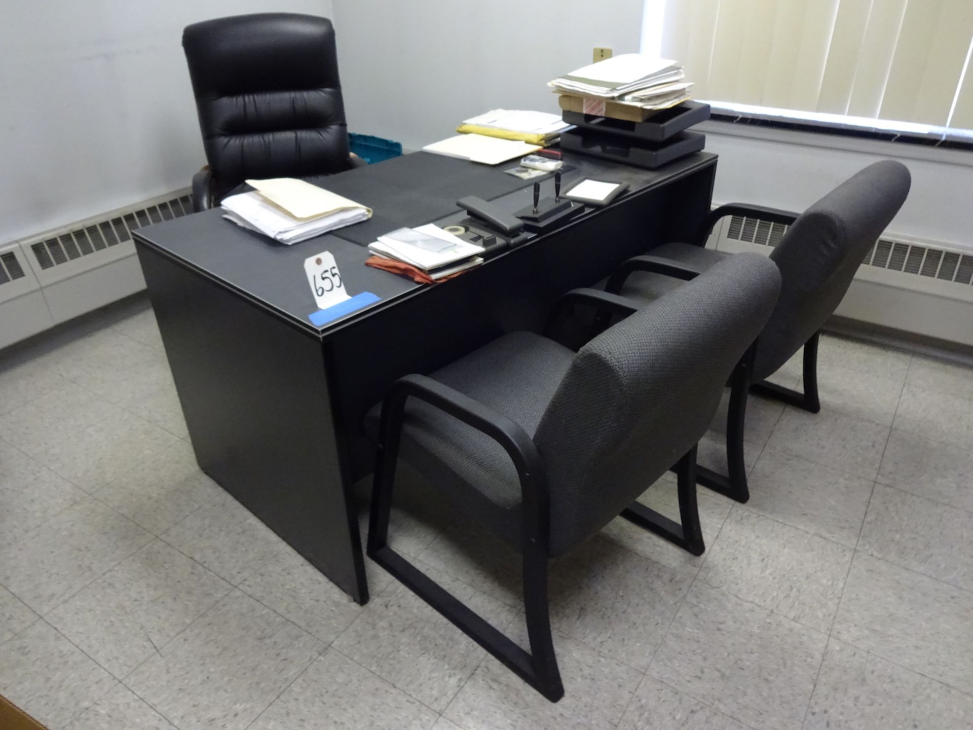 LOT: Desk, Desk Chair, (2) Side Chairs