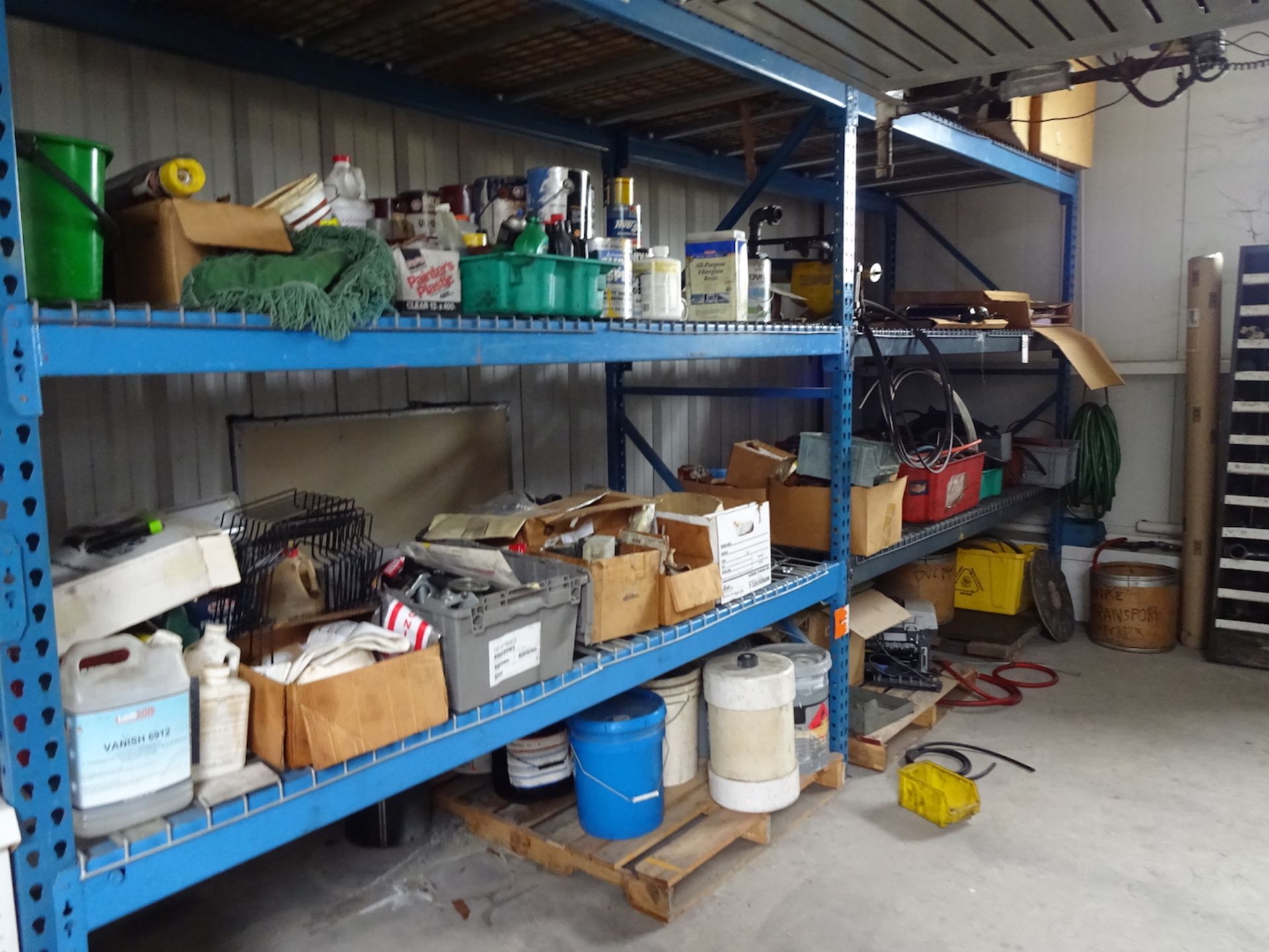 LOT: Assorted Hose, Pumps & Grinding Wheels (on pallet rack)