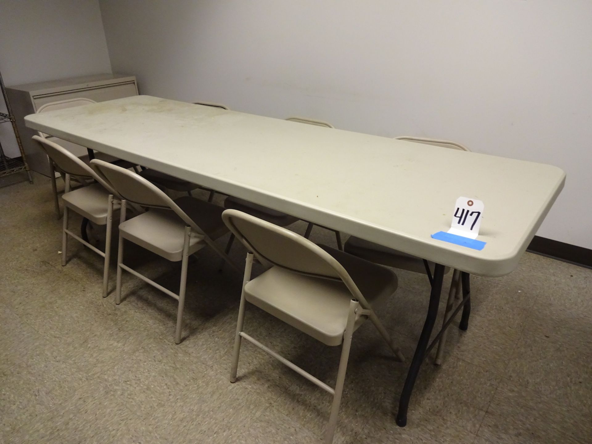 LOT: (2) Plastic Tables & (15) Steel Folding Chairs