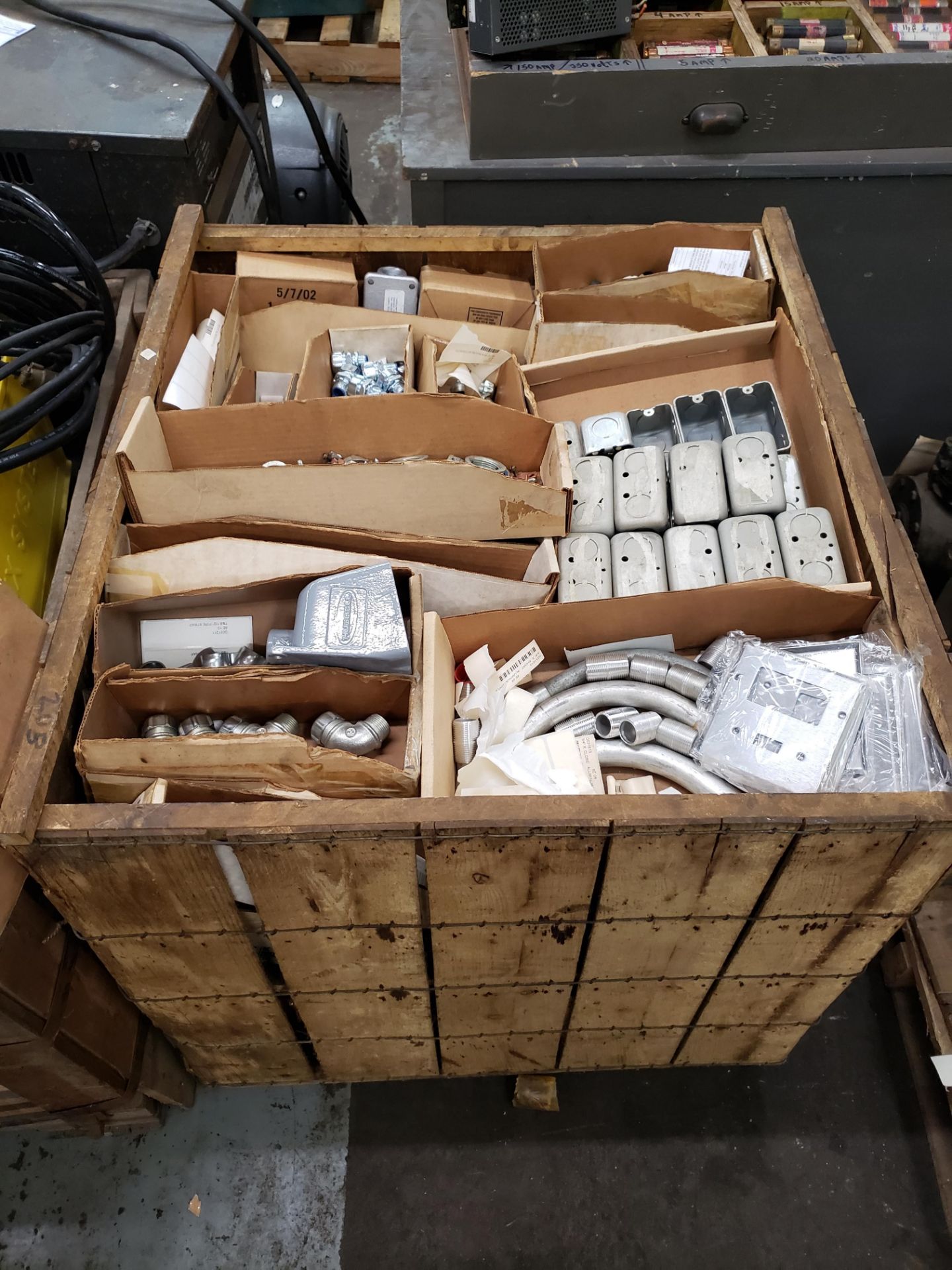 Skid of electrical EMT fittings, connectors and misc