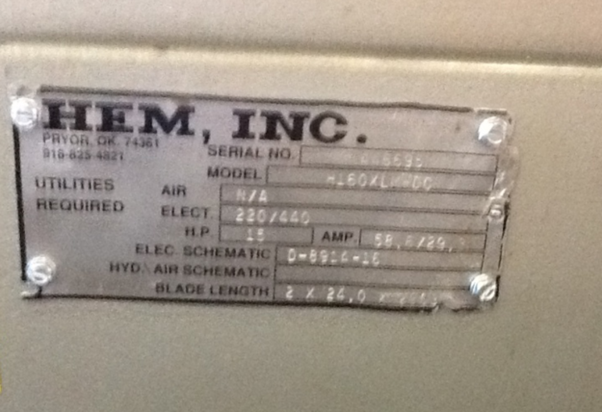 HEM MODEL H160XLM-DC DOUBLE COLUMN HORIZONTAL BAND SAW, SN 446695, YEAR 1995, LOCATION MI - Image 5 of 5