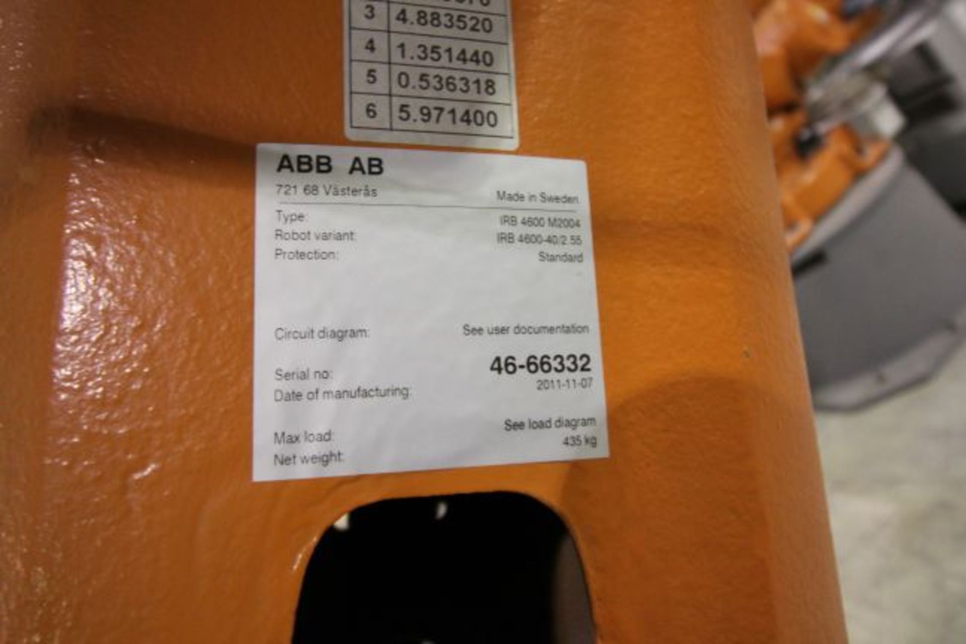 ABB ROBOT IRB 4600 2.55/40KG WITH IRC5 CONTROLS, YEAR 201, SN 46-66332 ARM ONLY - Image 4 of 4