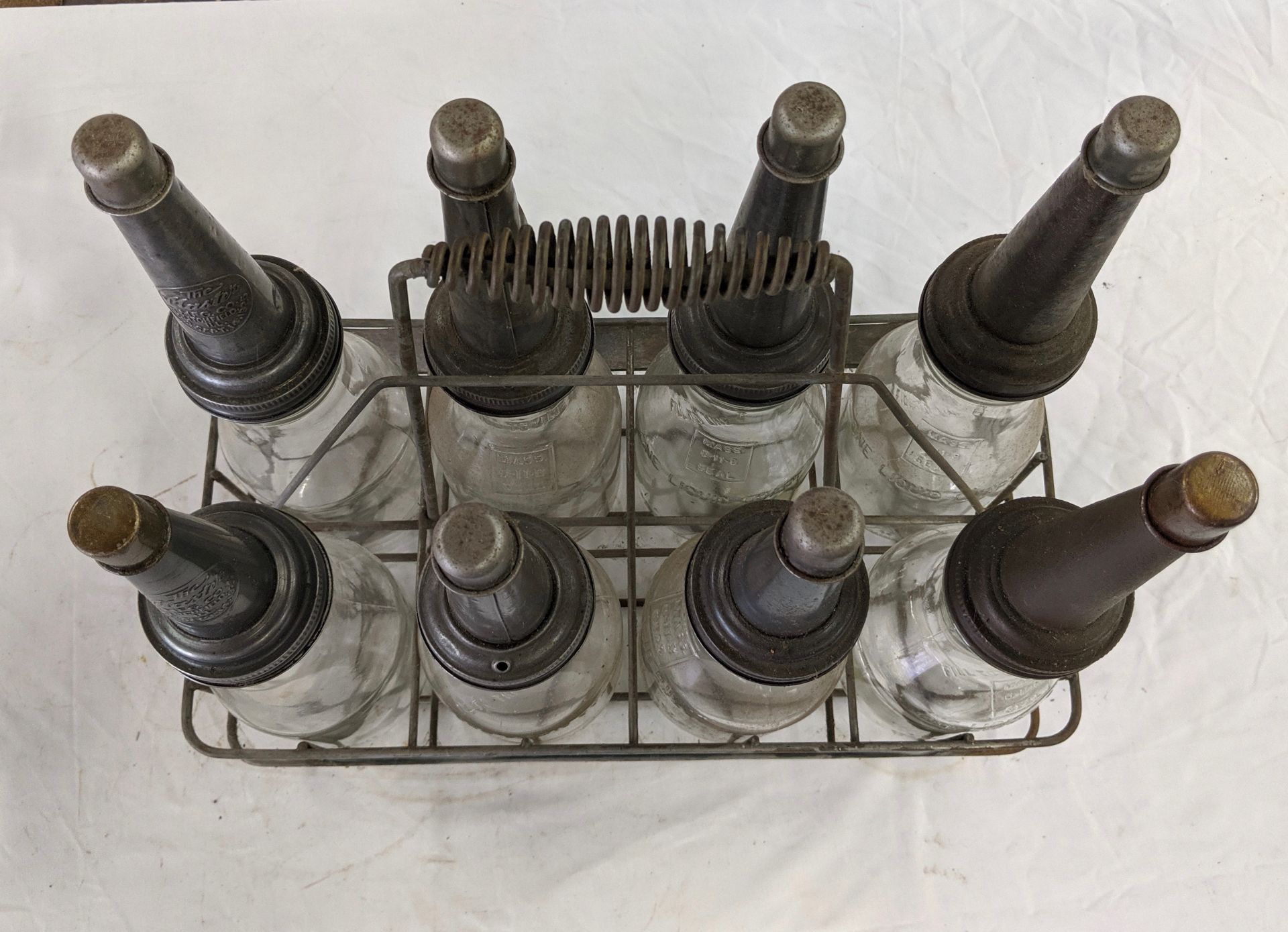 Set of 8 Glass Oil Bottles in Wire Rack Carrier - Image 2 of 3