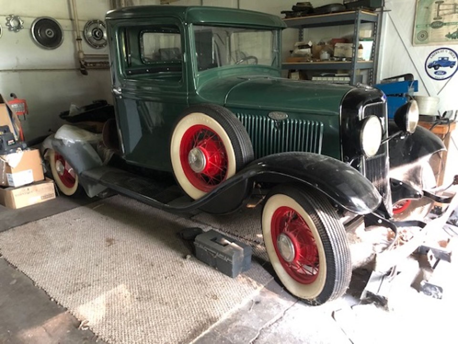 1934 Ford pickup short restoration, right side rim mount, in early stage of restoration, missing the