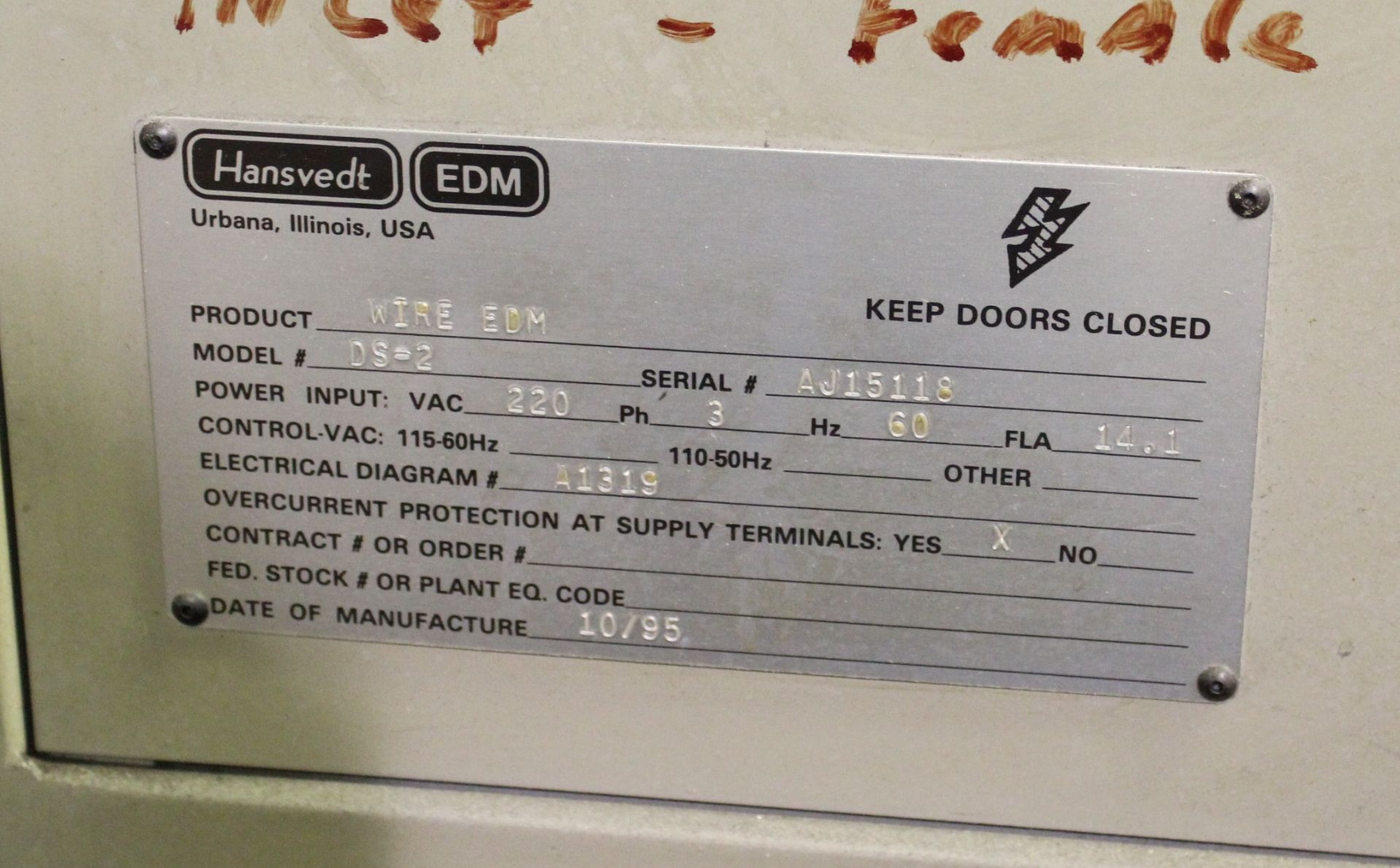 Hansvedt EDM model DS-2 traveling wire EDM - Image 5 of 6