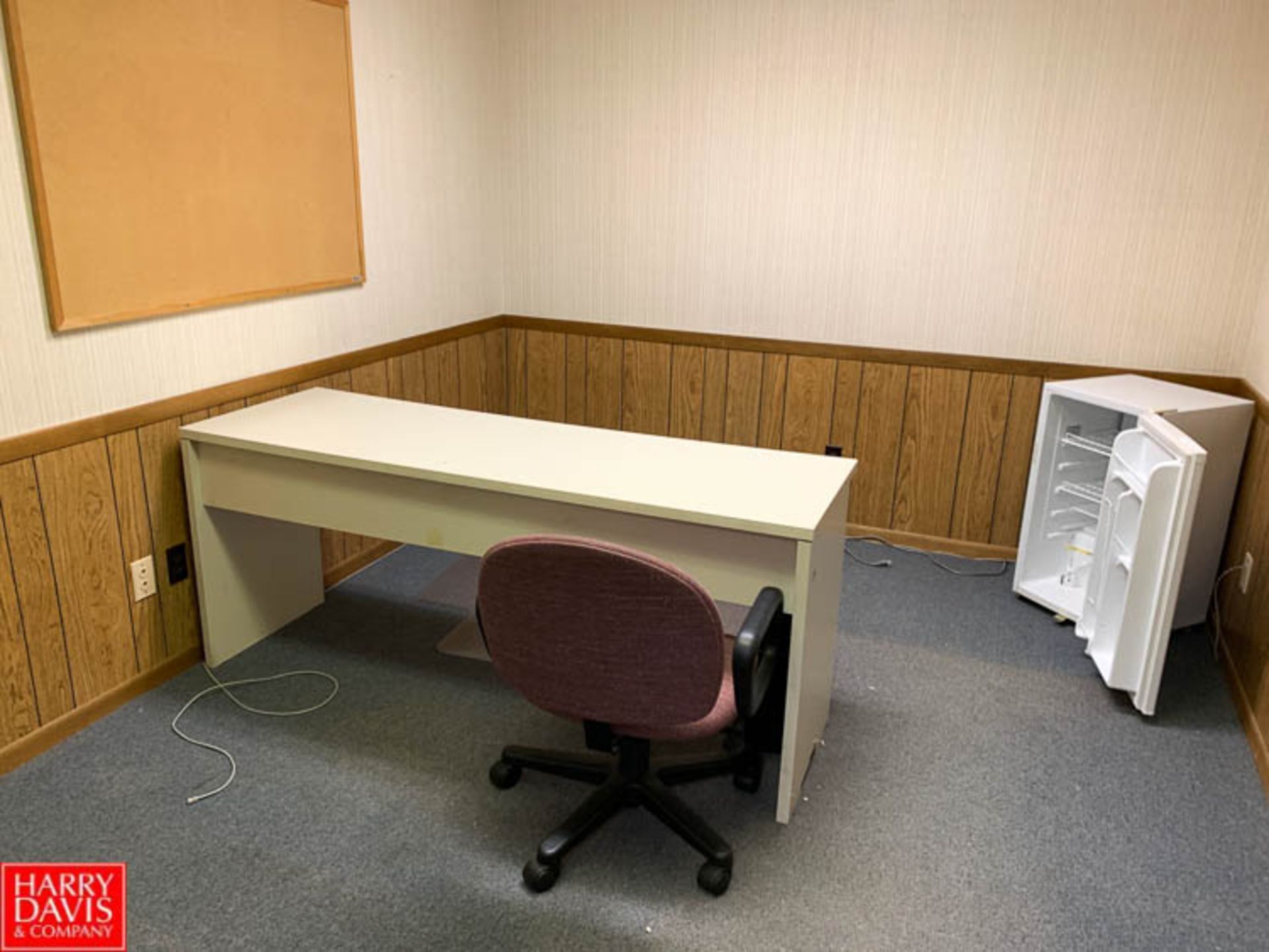 Table, Chair, 2-Door Cabinet, Refrigerator, and Cork Board - Rigging Fee: $ 35