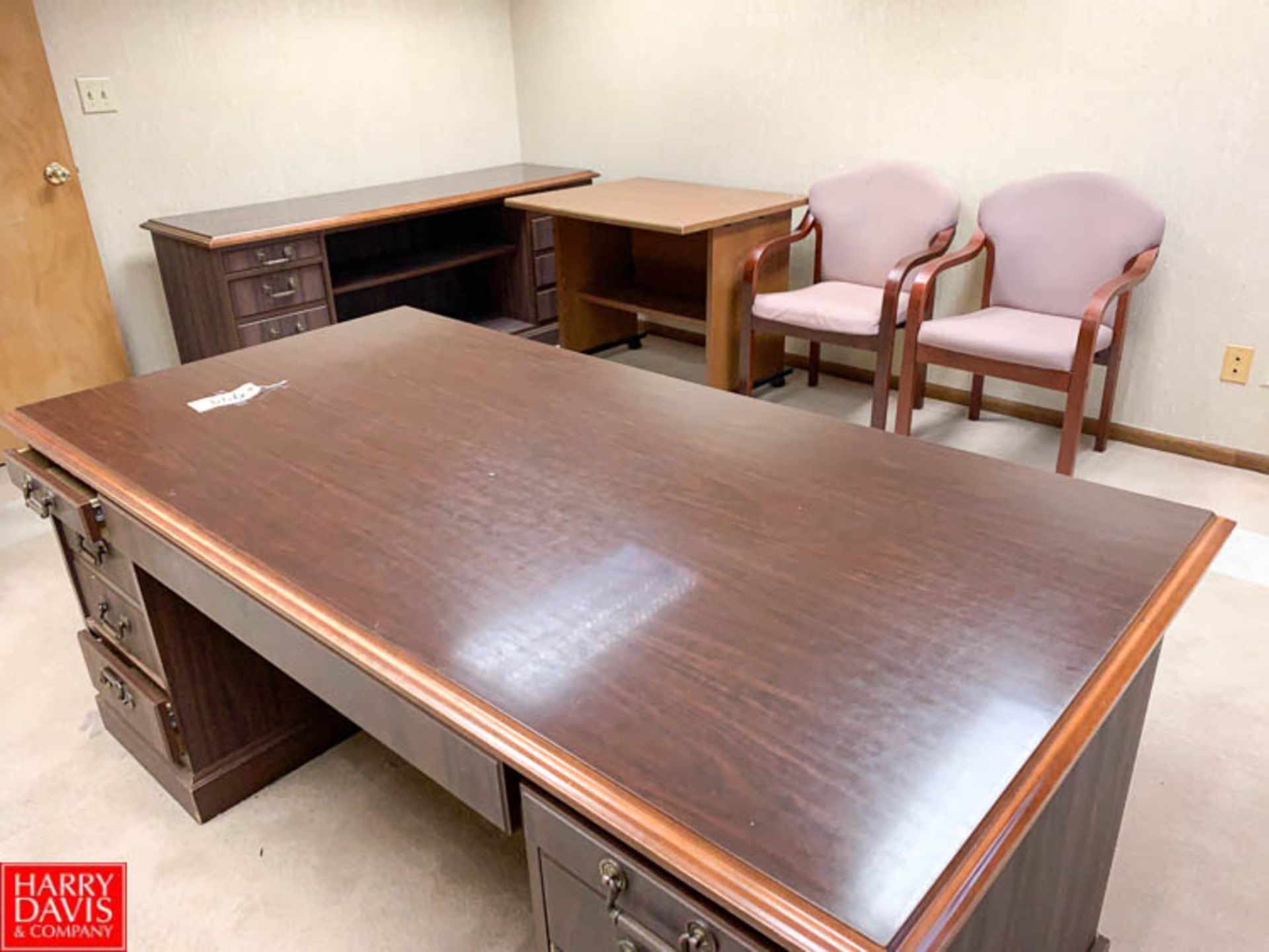 Wooden Desk, with (2) Chairs, Credenza and Side Table - Rigging Fee: $ 35