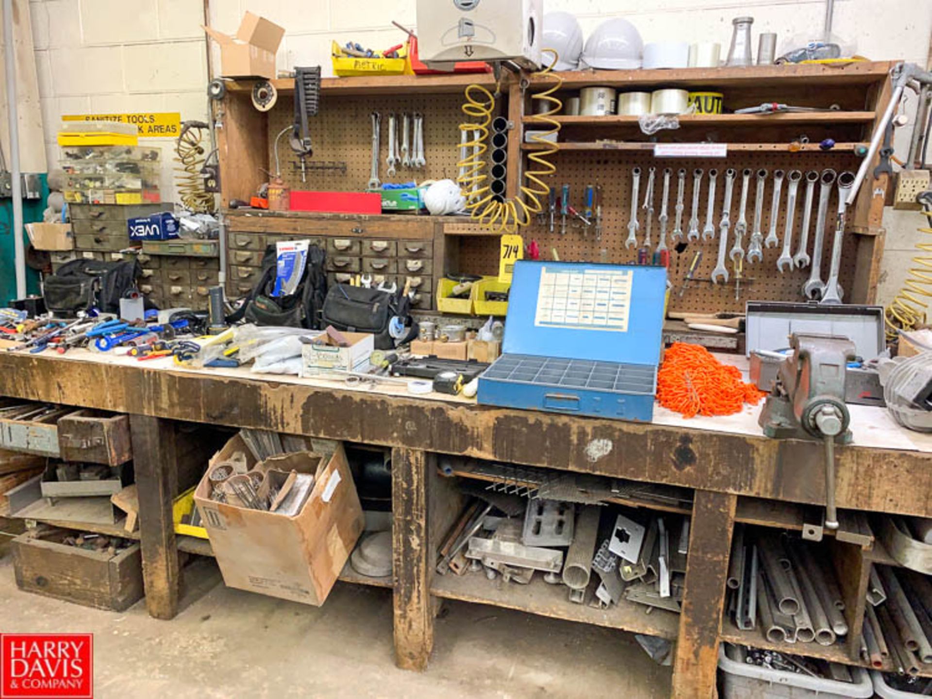 Assorted Combination Wrenches, Vice Pliers, Work Bench, Brooms, and portable Lamps - Rigging