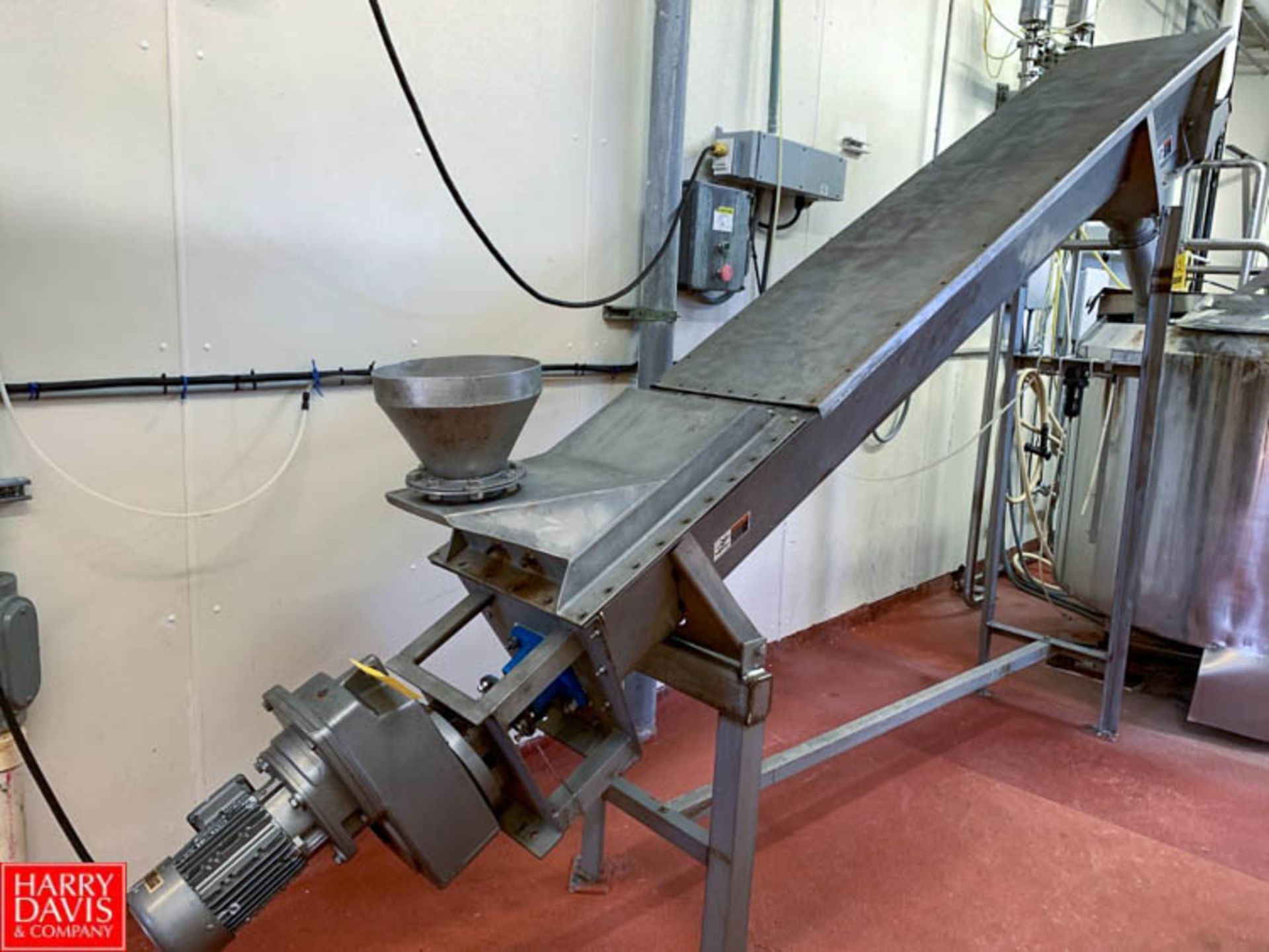 S/S Inclined Auger Conveyor with 2 HP Drive, 132" Long Rigging Fee: $350