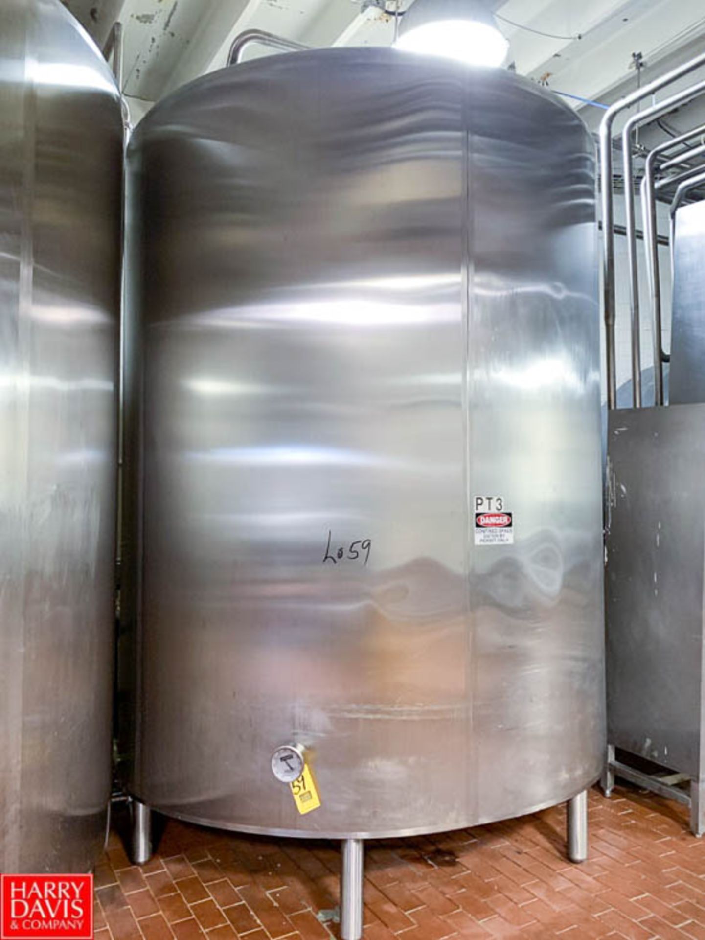 2002 Feldmeier 3,000 Gallon S/S Vertical Dome-Top Insulated Pasteurized Surge Tank with Vortex