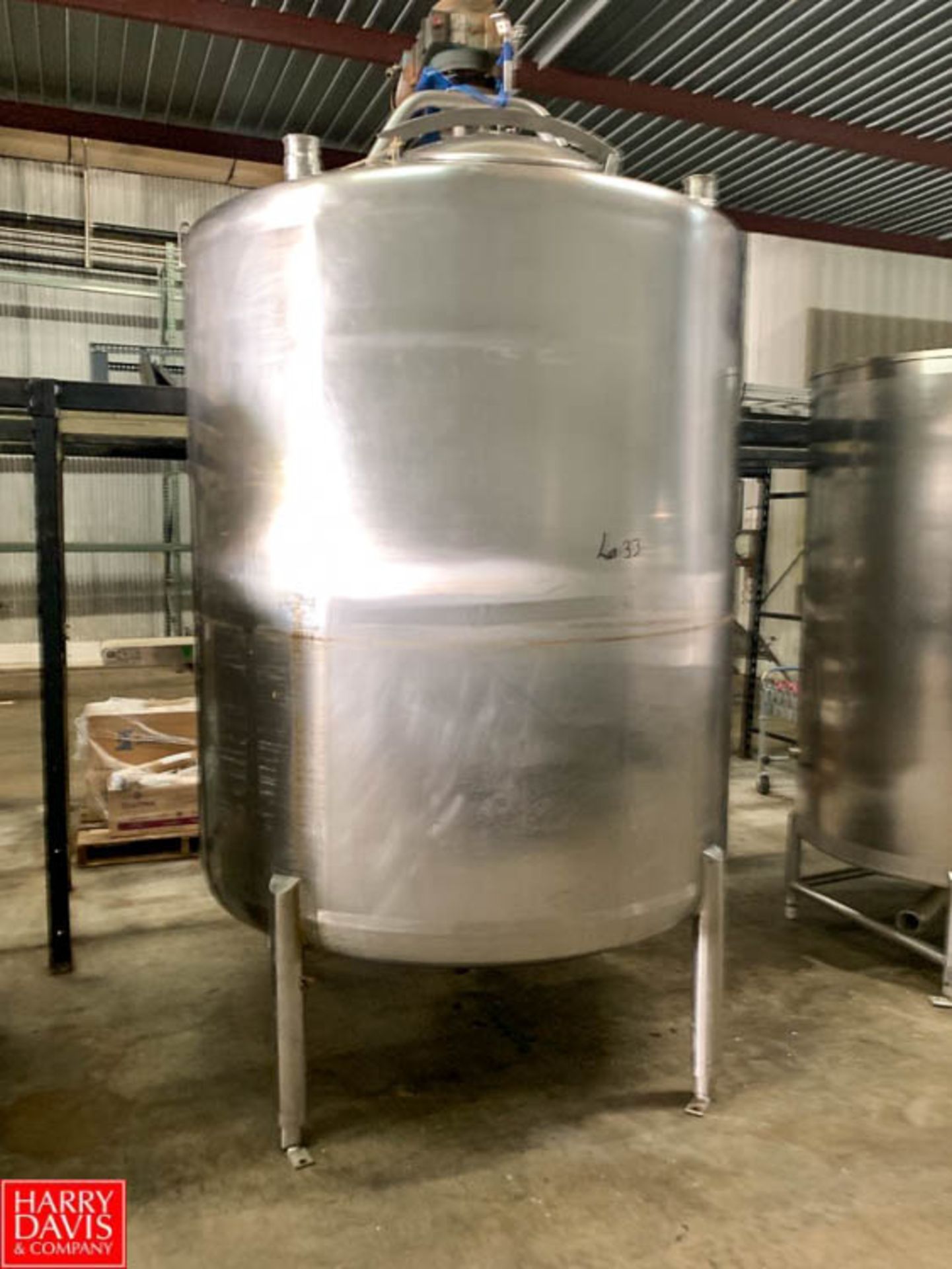 1,000 Gallon S/S Dome-Top Cone-Bottom Vertical Tank with Vertical Agitator and Tri Clover Air