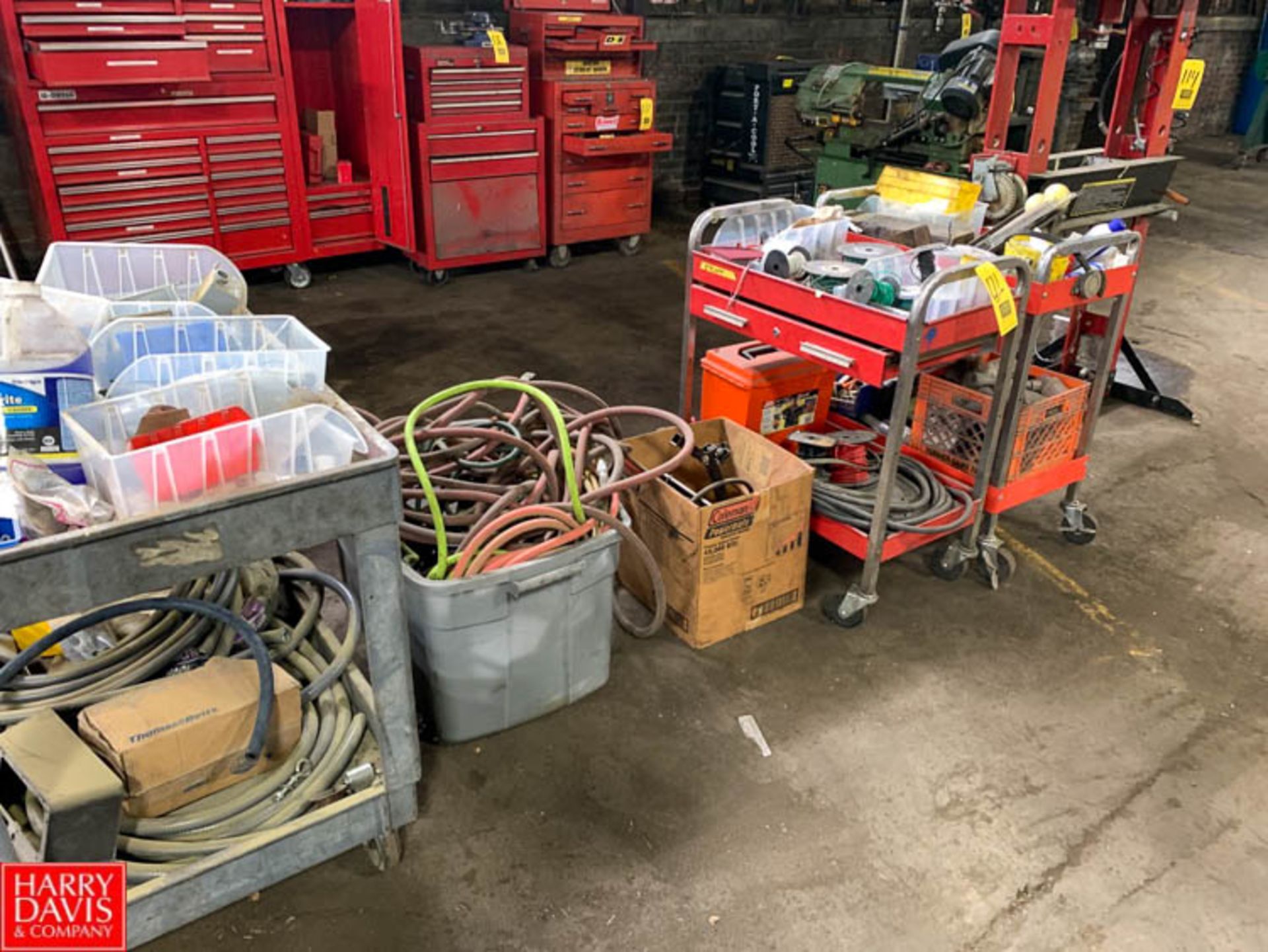 Assorted Hoses, Cable and Hardware; with Cart