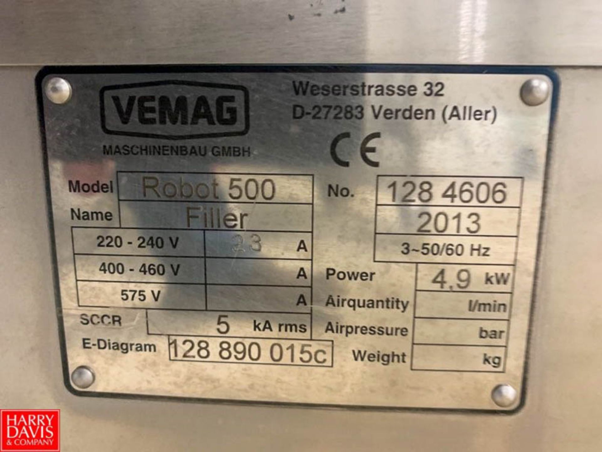 2014 Vemag Robot 500 Vacuum Filler/Portioner with Vemag Sausage Grinder Model: 980; Reiser Column - Image 5 of 6