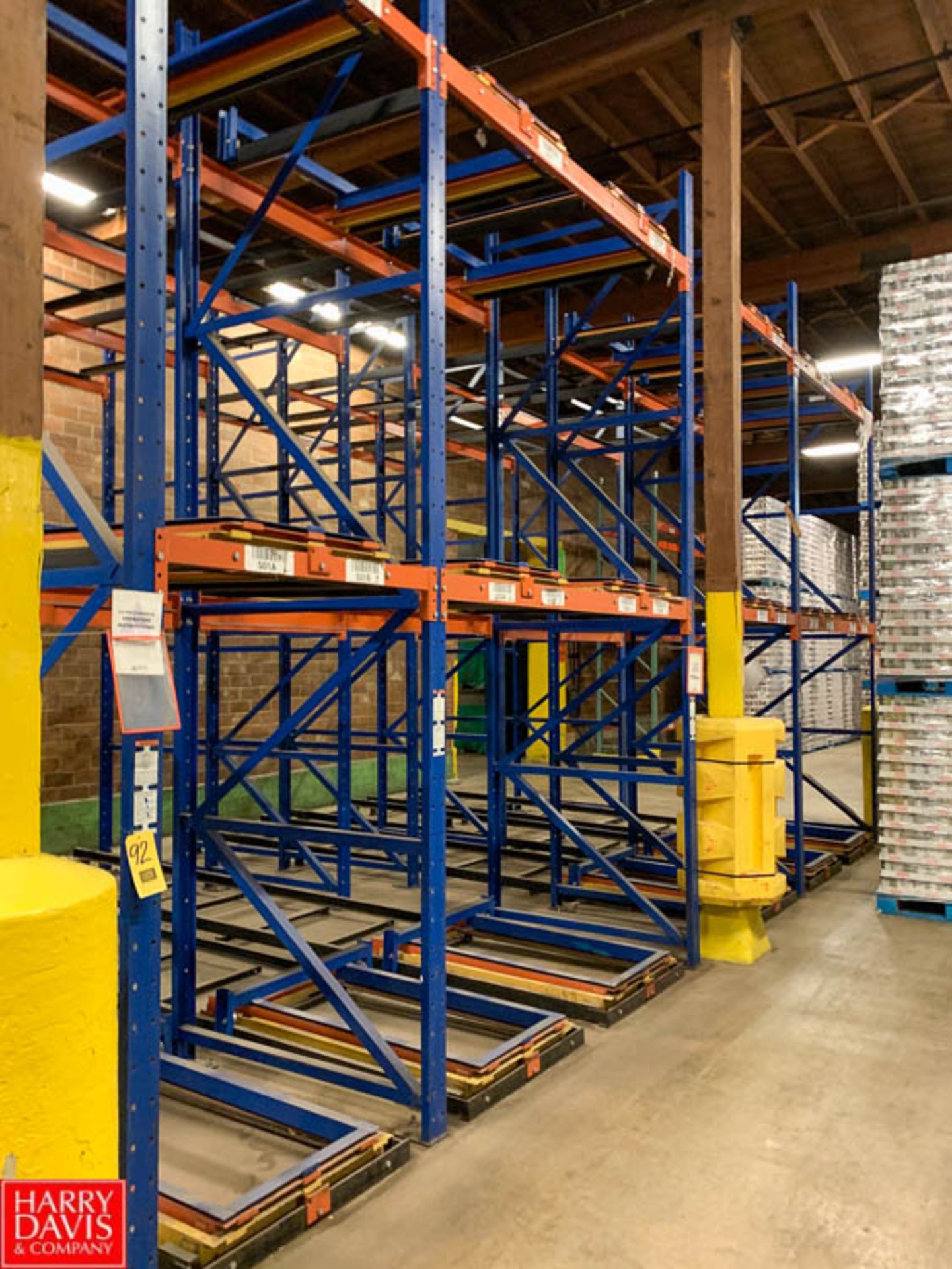 Sections of 4-Deep Push Back Pallet Racking, 20' High Rigging: 2,000