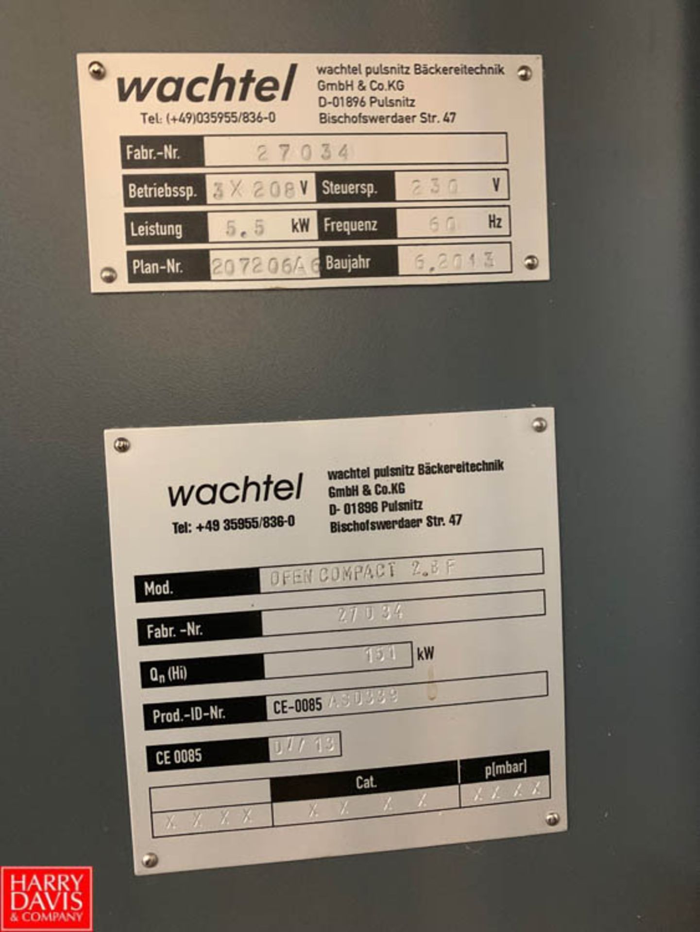 Wachtel Compact 2.8 Double-Rack Baking Oven : SN 27034 Rigging Fee: $500 - Image 2 of 3