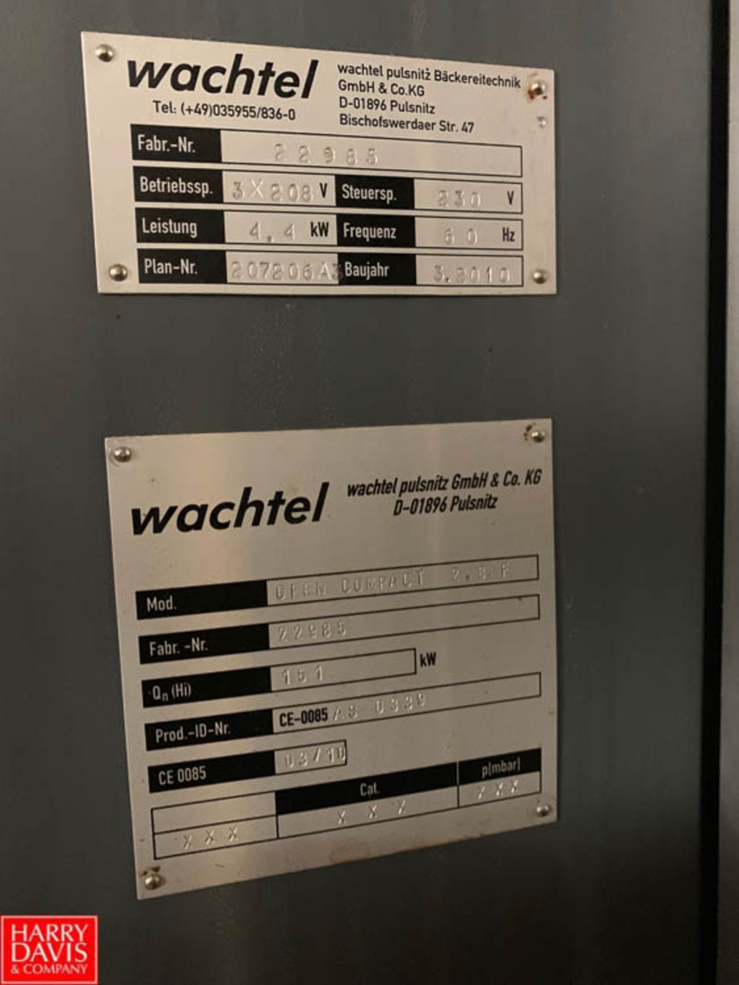 Wachtel Compact 2.8 Double-Rack Baking Oven : SN 22985 Rigging Fee: $500 - Image 2 of 3