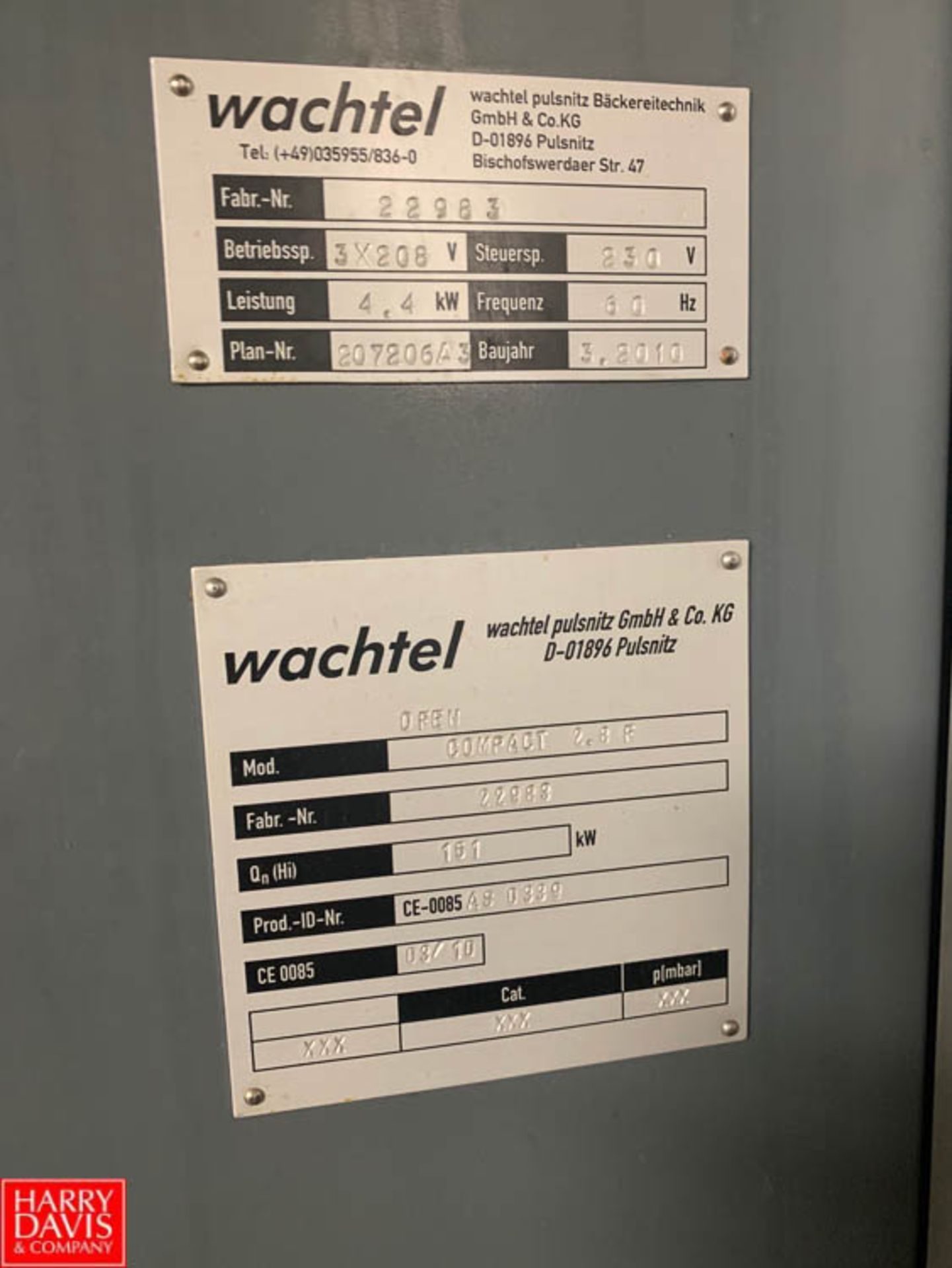 Wachtel Compact 2.8 Double-Rack Baking Oven : SN 22983 Rigging Fee: $500 - Image 2 of 3