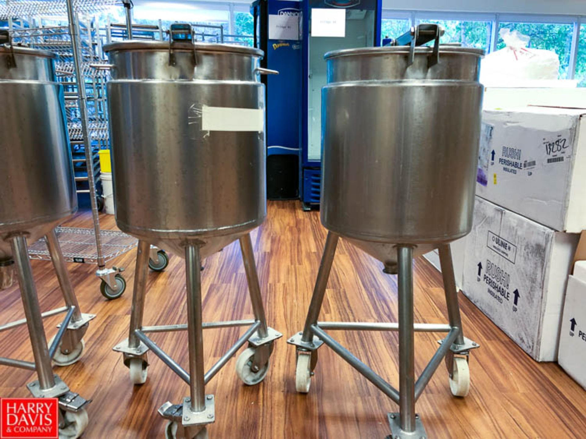 20 Gallon S/S Cone-Bottom S/S Tanks, Mounted on Casters