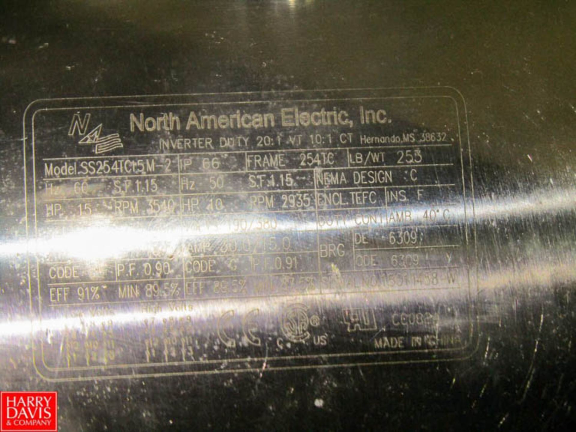 NEW North American Electric S/S Clad 15 HP Motor 3 540 RPM Model SS254TC15M-2 Rigging Fee: $ 30 - Image 3 of 4