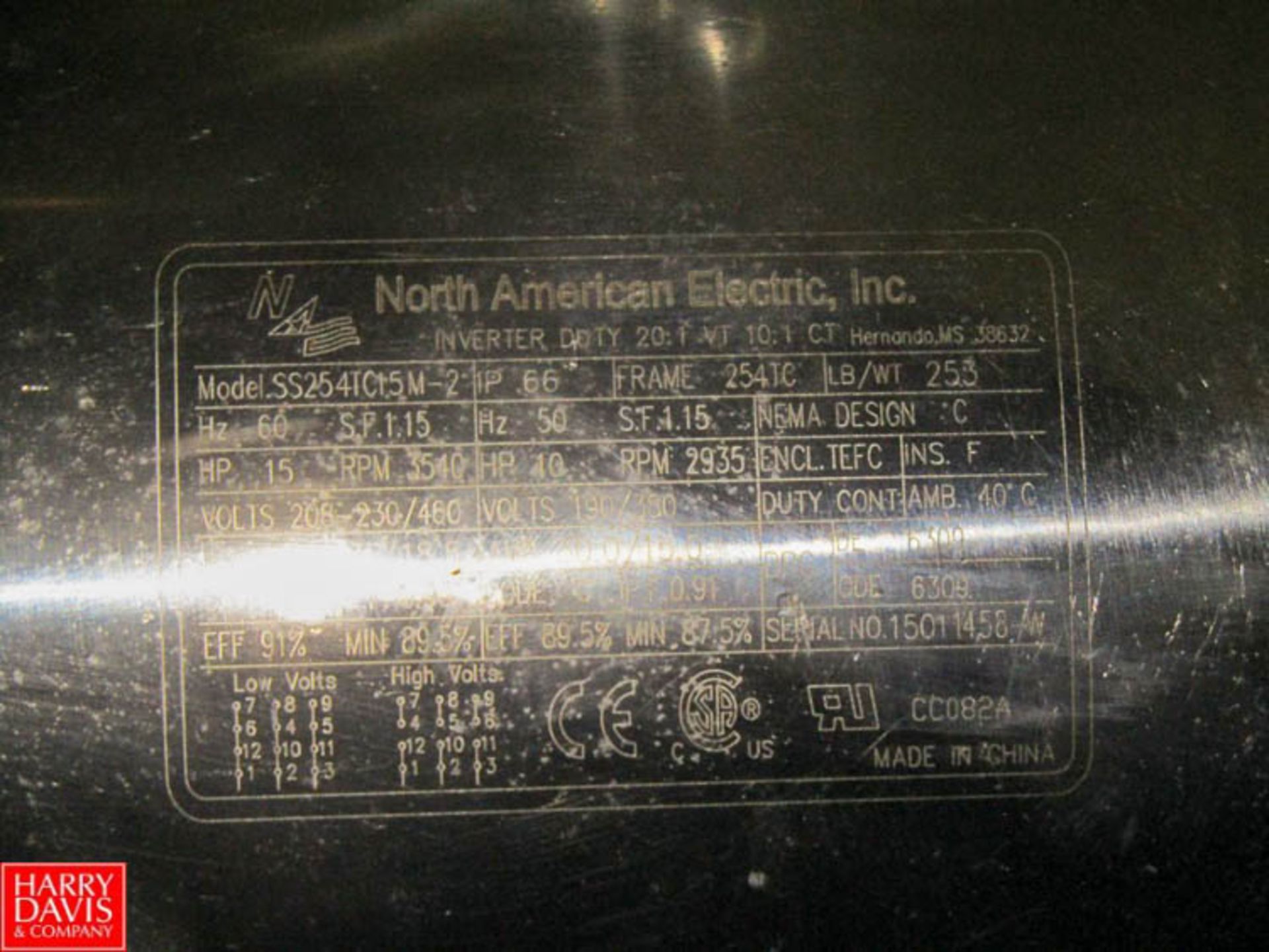 NEW North American Electric S/S Clad 15 HP Motor 3 540 RPM Model SS254TC15M-2 Rigging Fee: $ 30 - Image 4 of 4