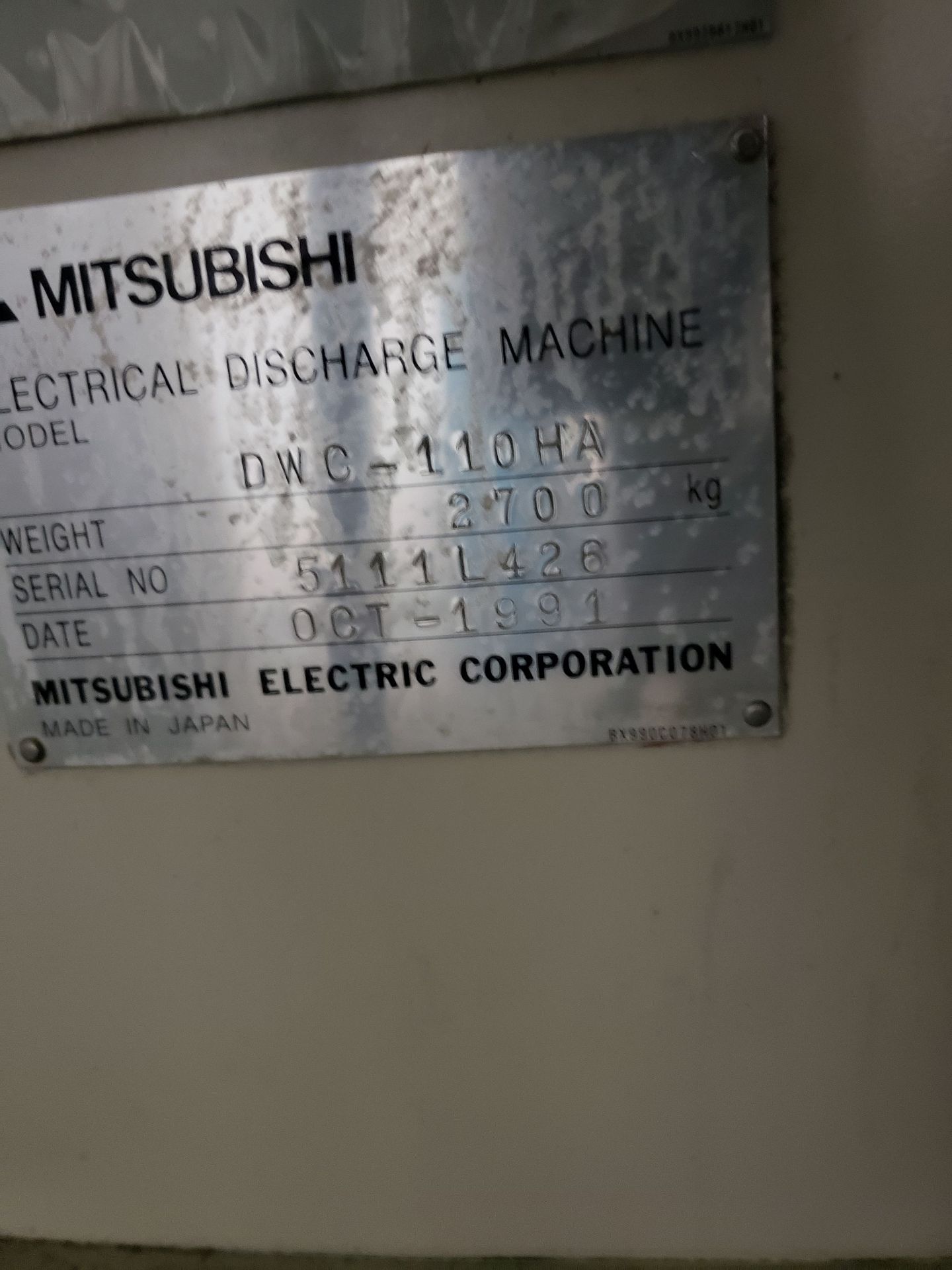 MITSUBISHI DWC-110HA EDM SN 5111L426, MFG 10-91, COMPLETE MACHINE, RUNS WELL - Image 6 of 7