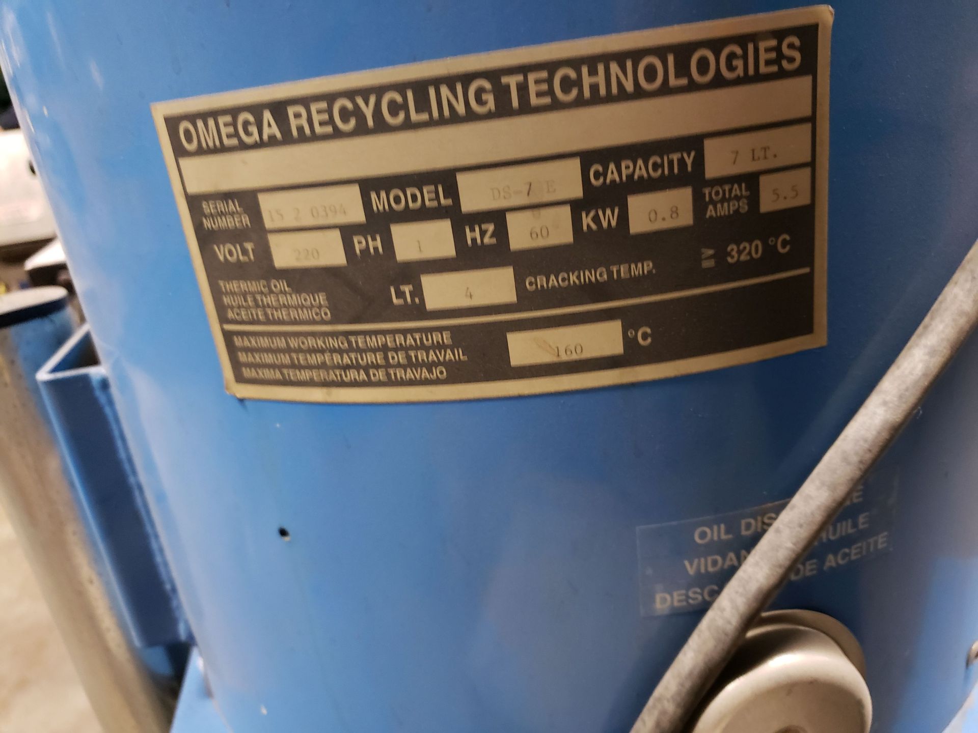 OMEGA SOLVENT RECOVERY SYSTEM Mo. DS-7 E, SN 15 2 0394, 7 liter capacity - Image 2 of 2