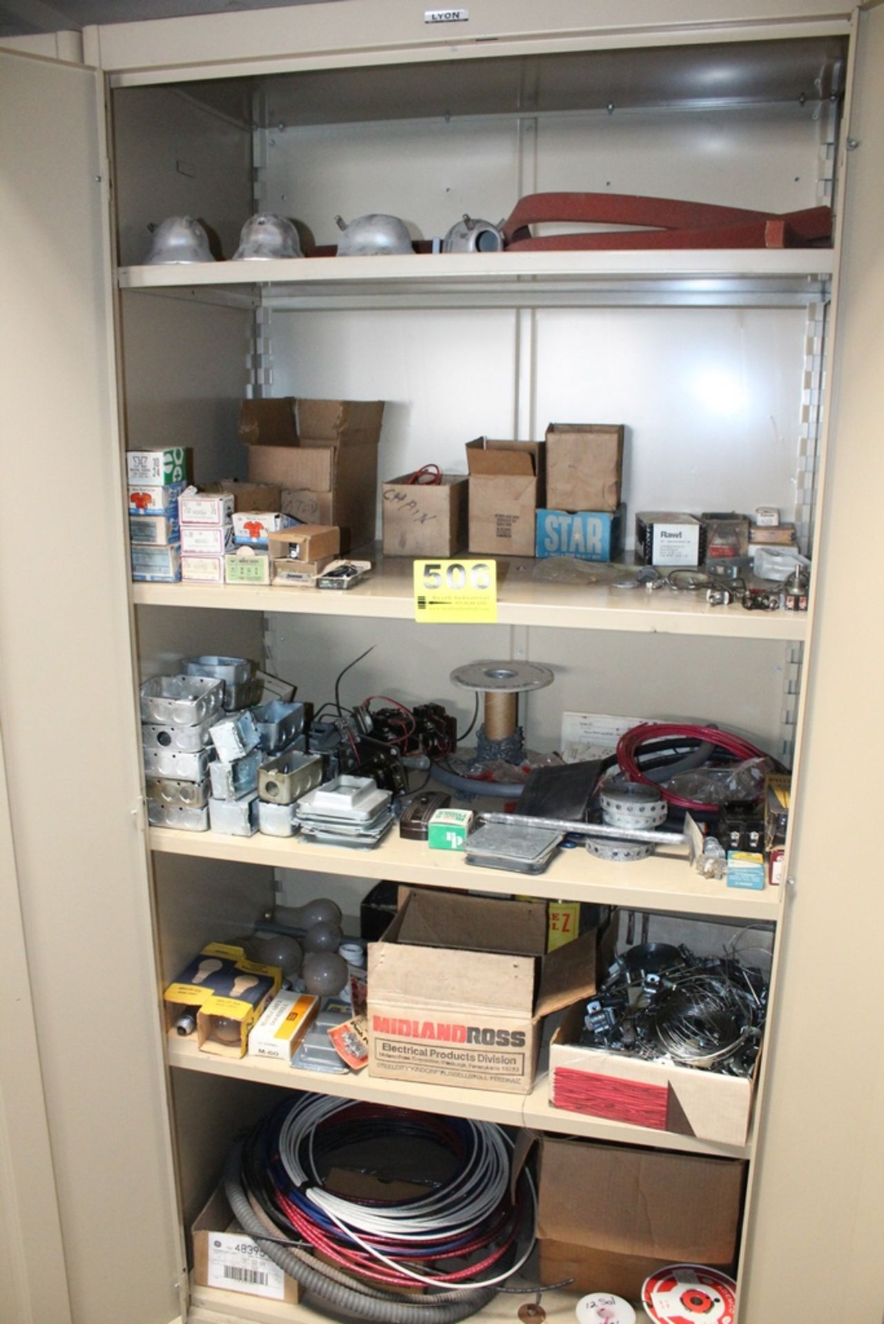 ASSORTED ELECTRICAL SUPPLIES IN CABINET